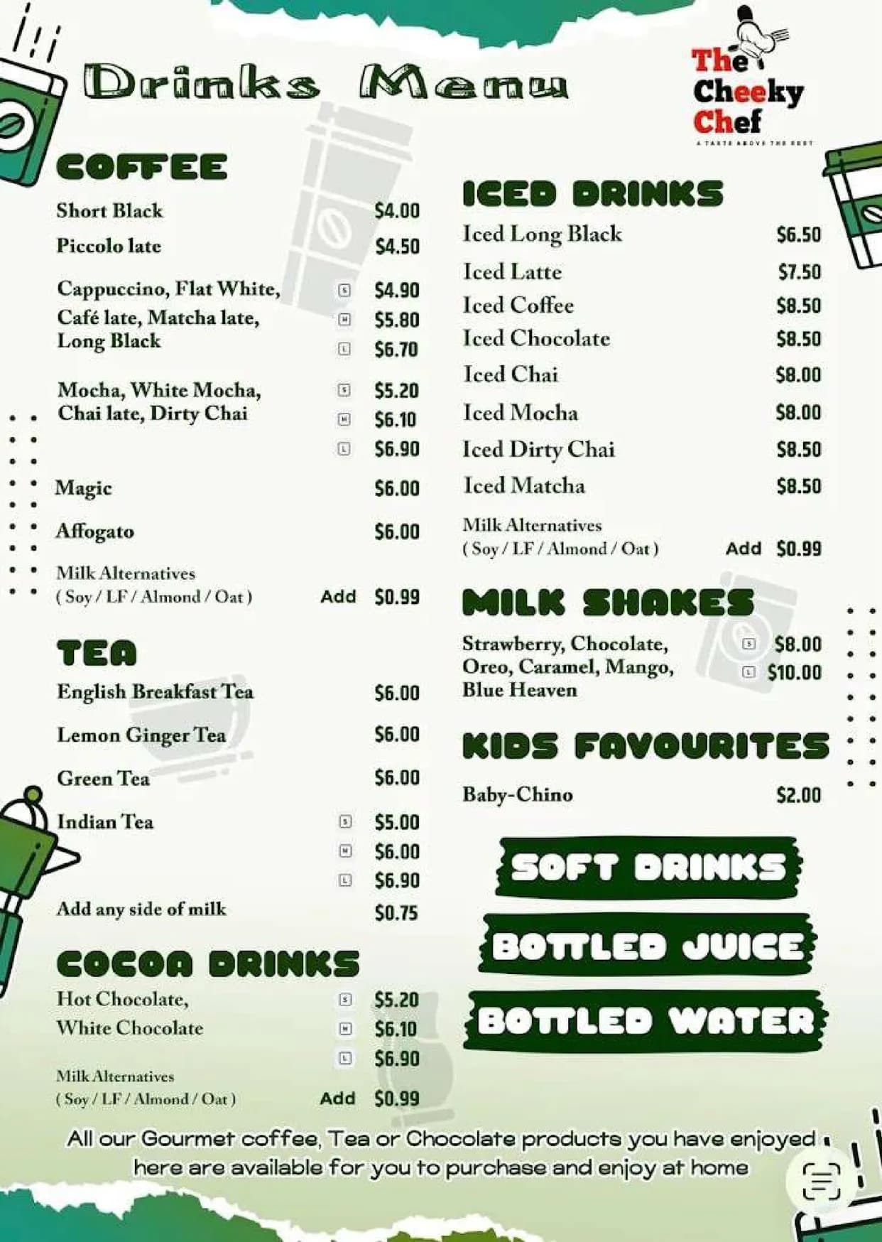 The Cheeky Chef menu, page 3