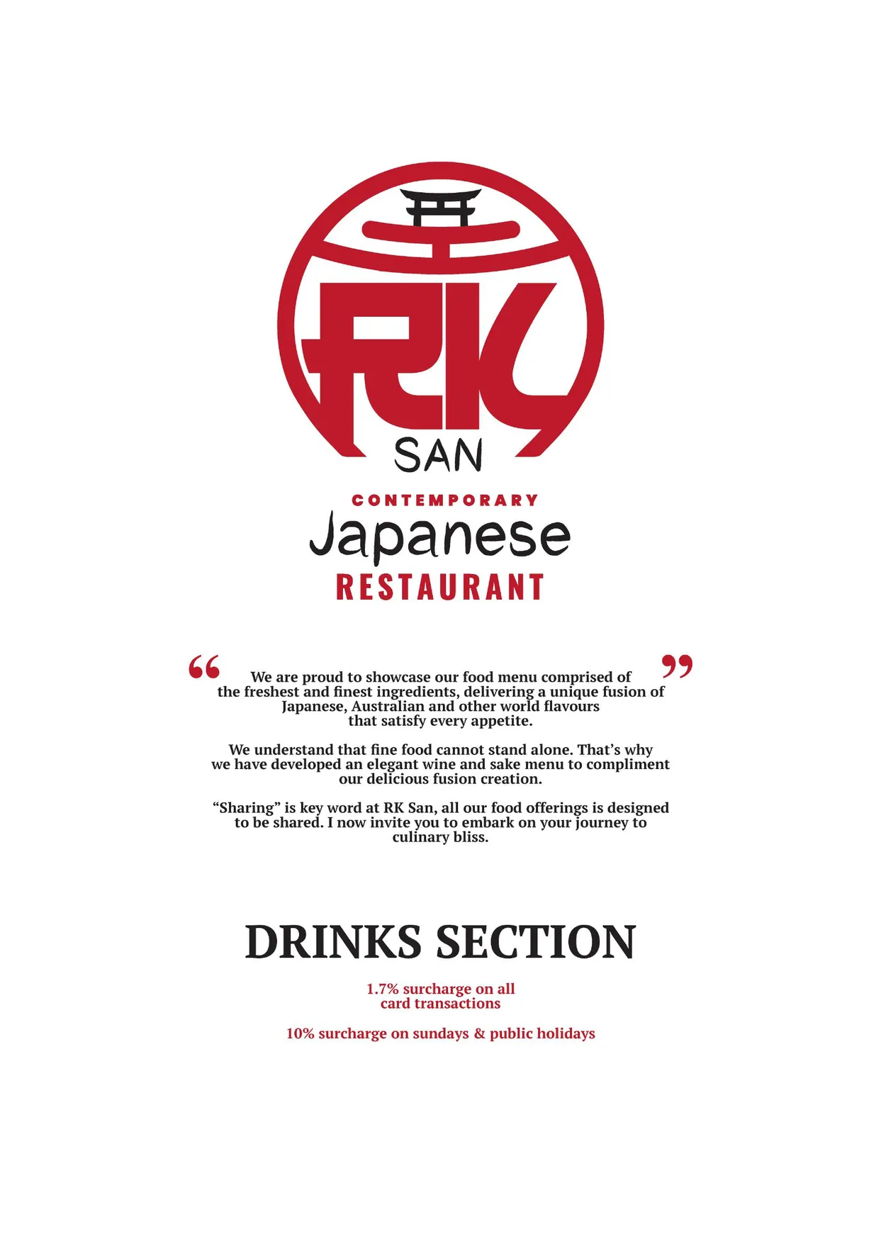 RK san menu, page 1