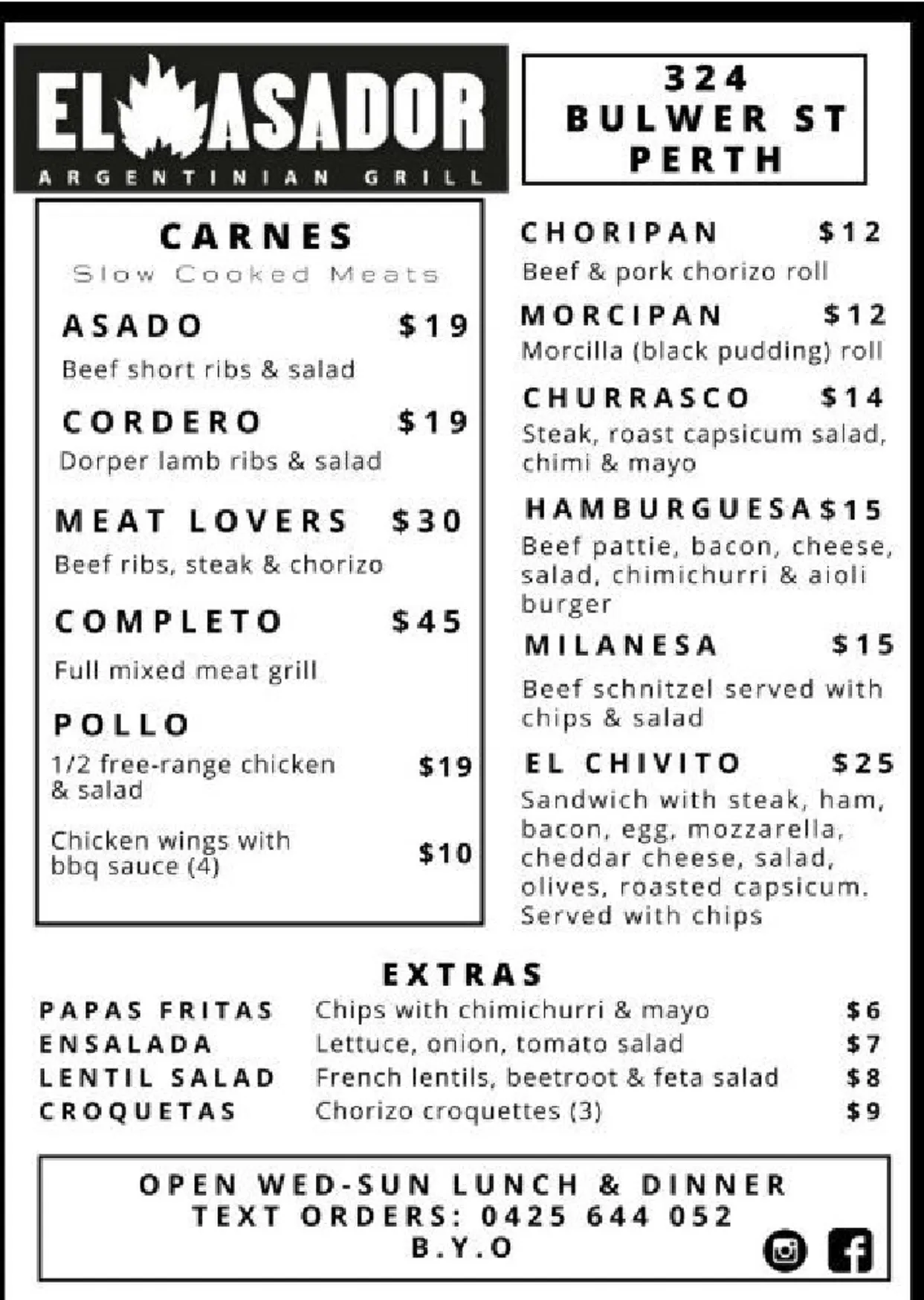 El Asador menu, page 1