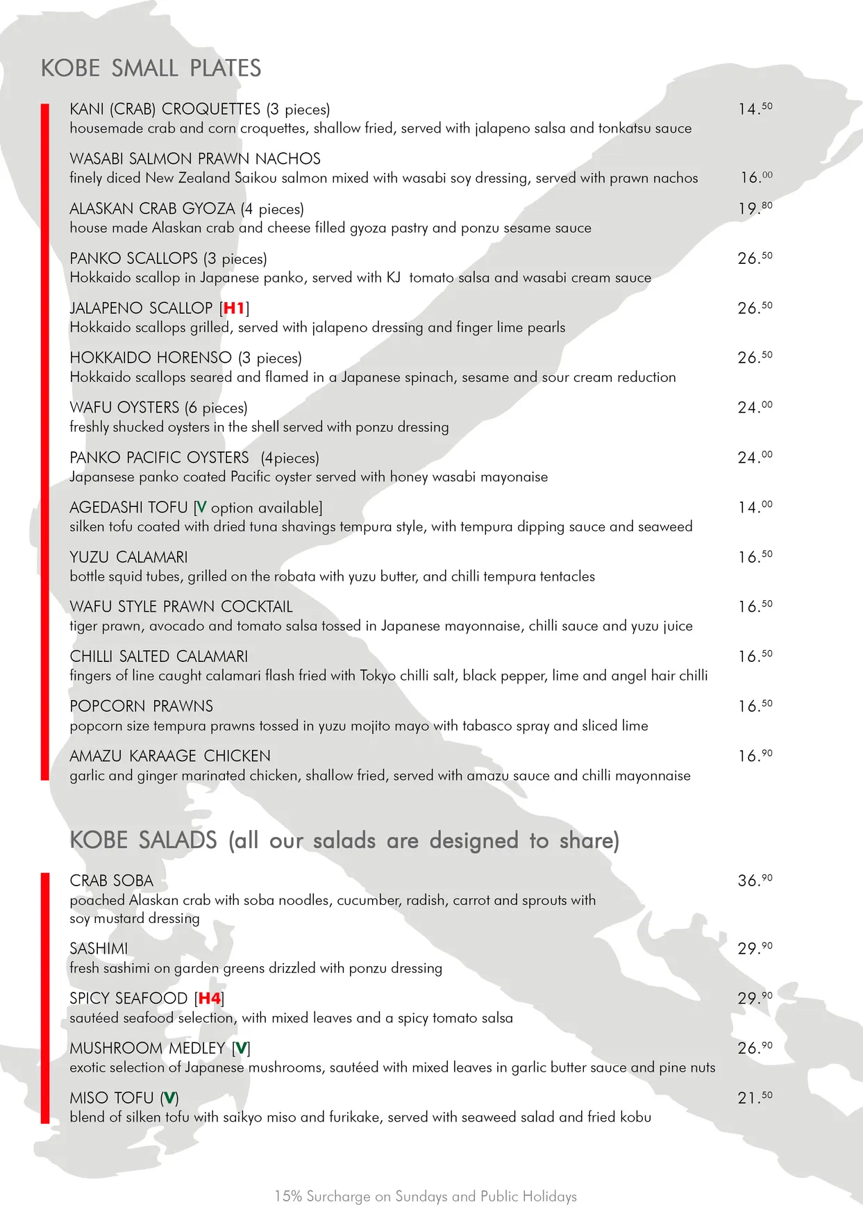 Kobe Jones menu, page 1