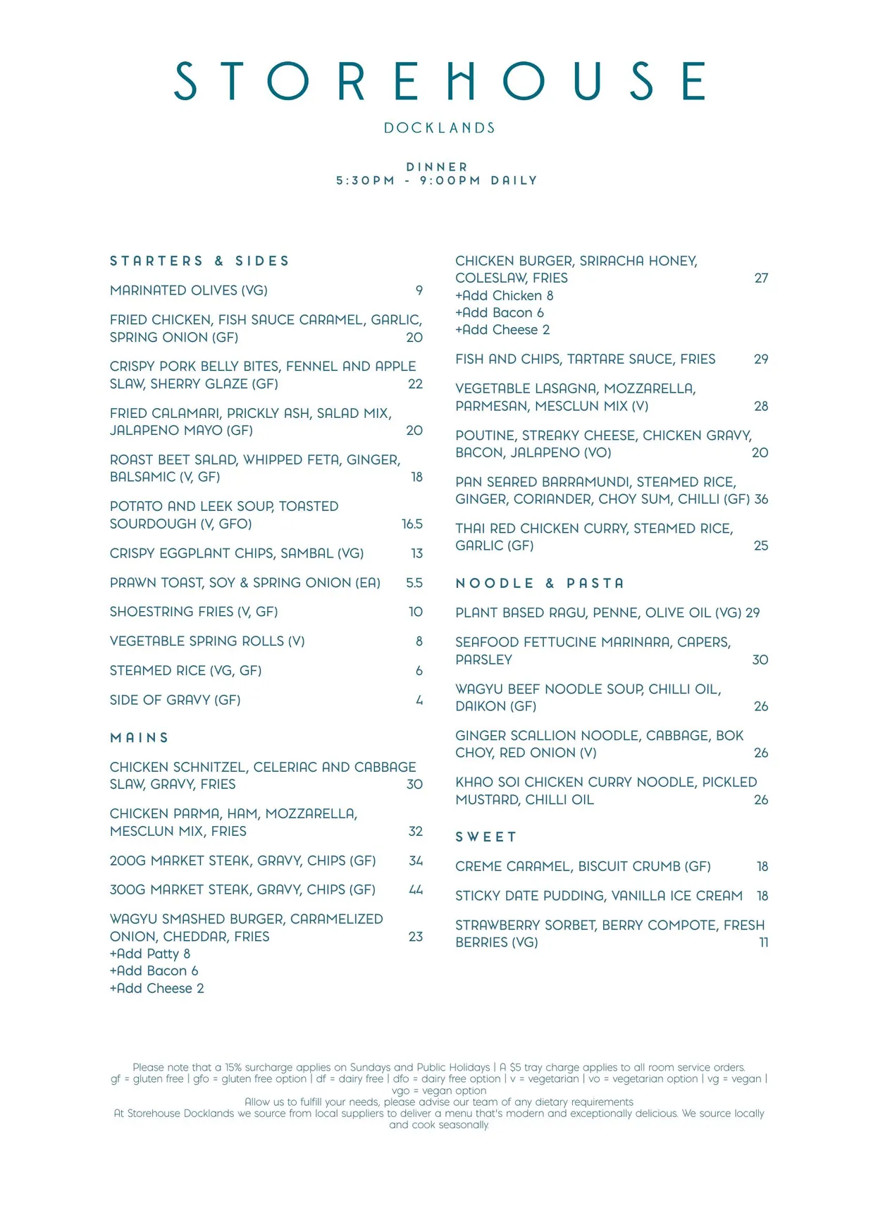 Storehouse Docklands menu, page 3