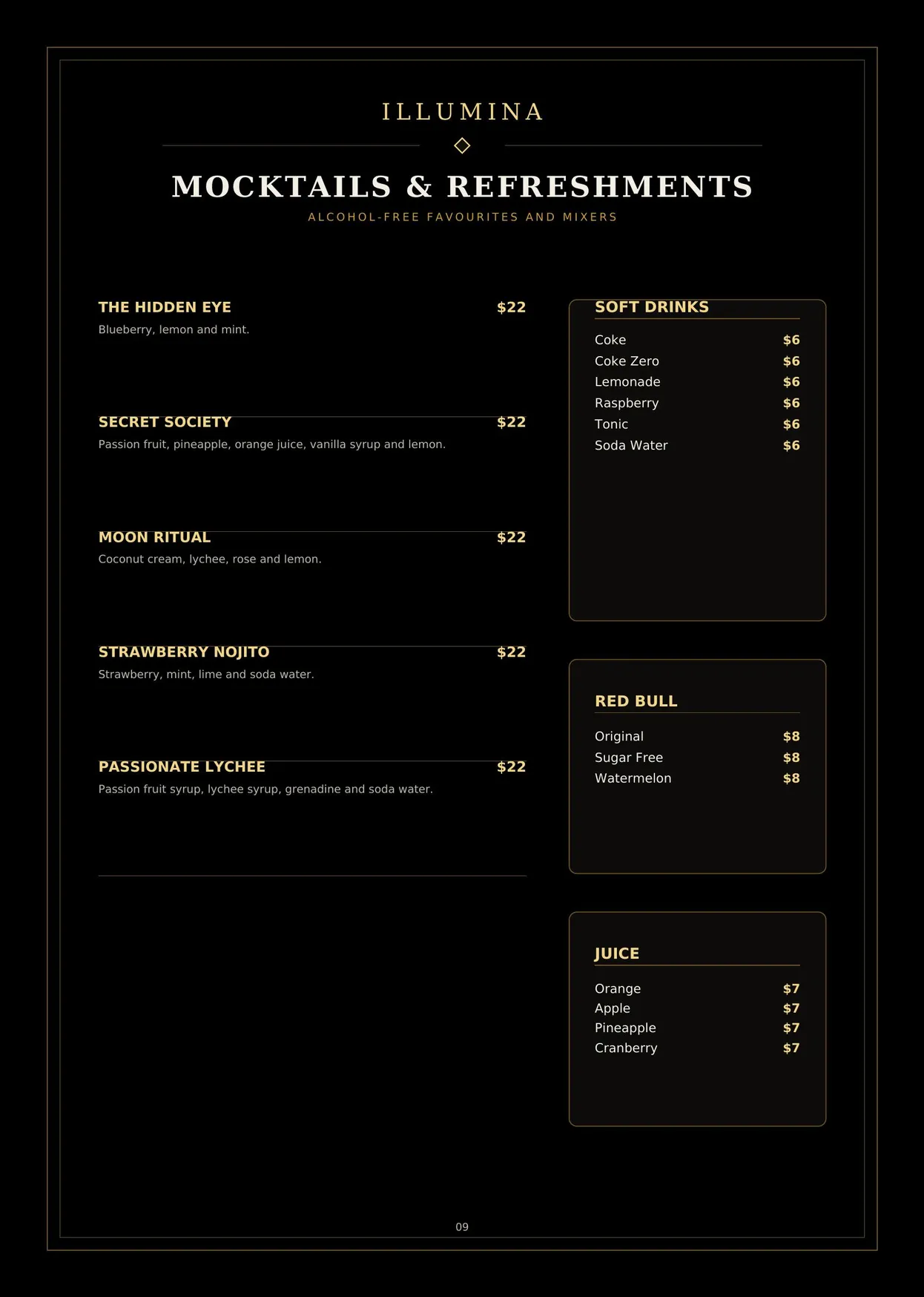 Illumina Bar & Lounge menu, page 9