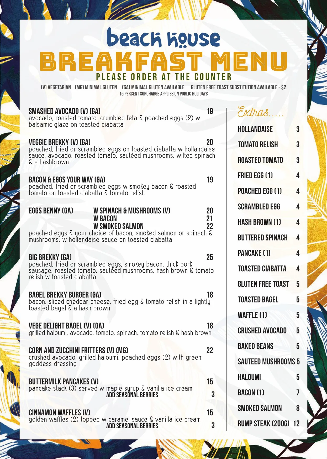 Beach House menu, page 1