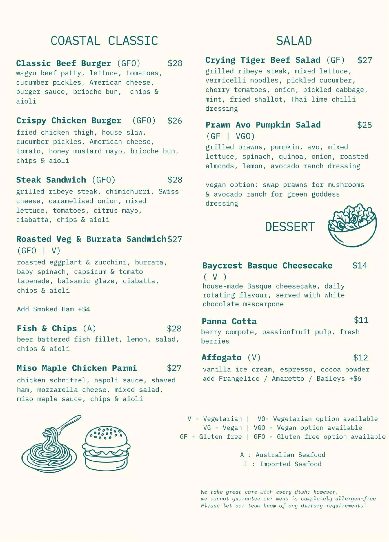 The Baycrest menu, page 4