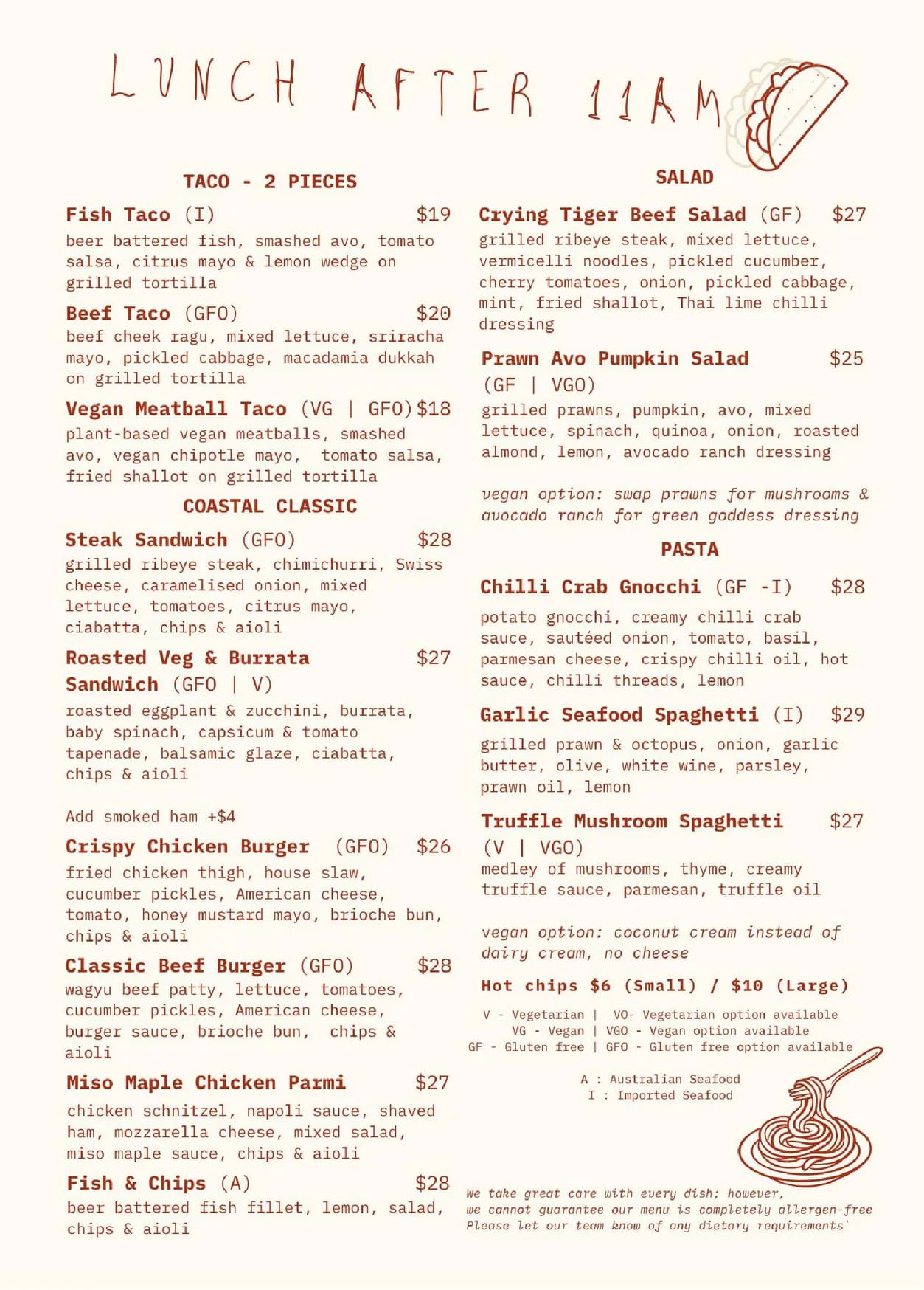 The Baycrest menu, page 2