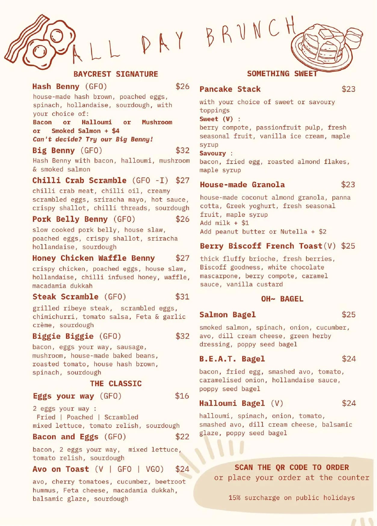 The Baycrest menu, page 1