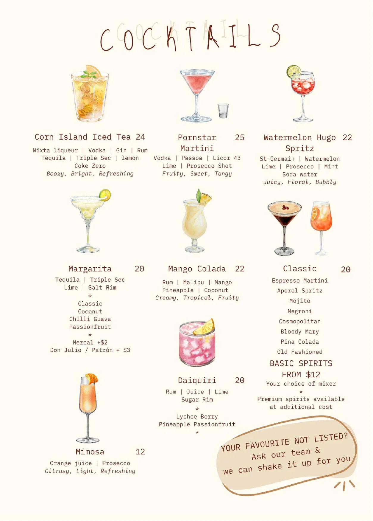The Baycrest menu, page 5