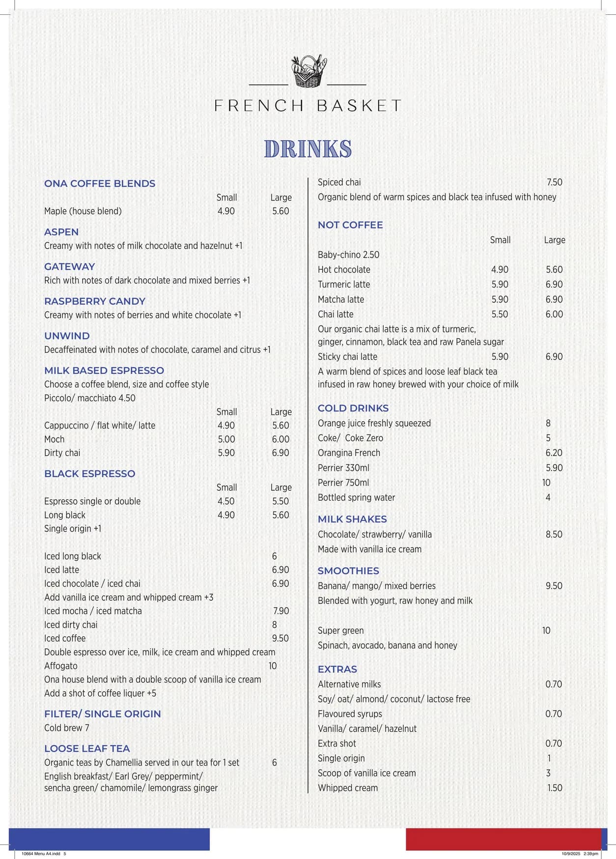 French Basket menu, page 3