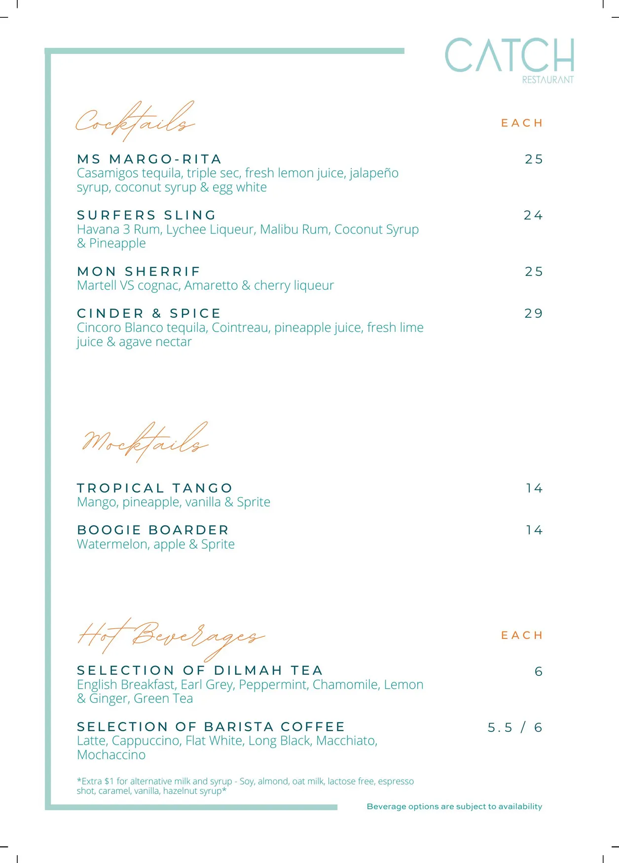 Catch Restaurant menu, page 7