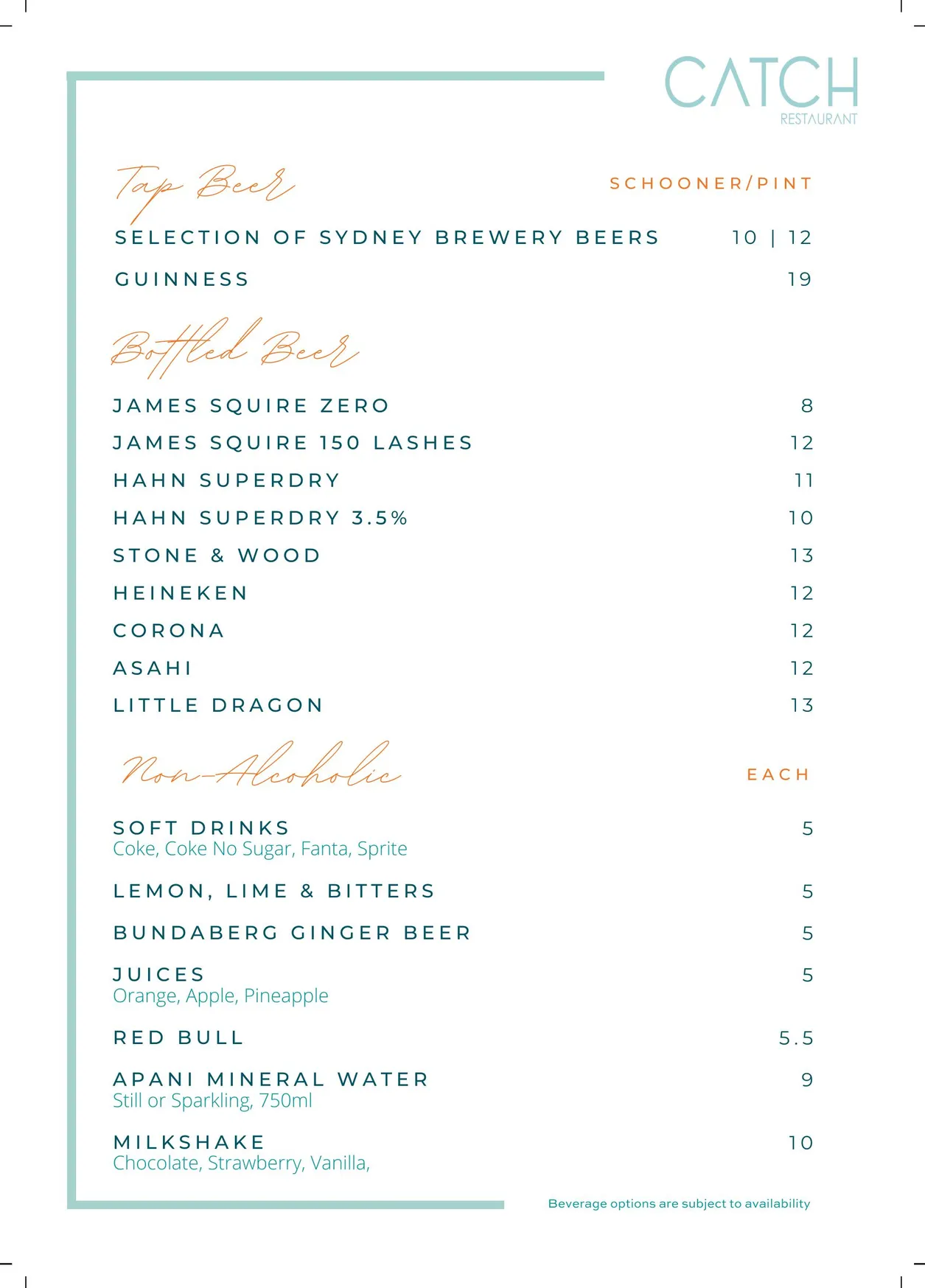 Catch Restaurant menu, page 8