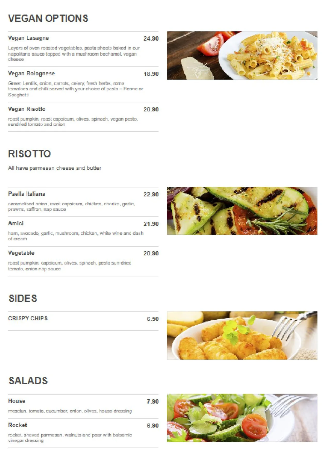 Amici Restaurant menu, page 3