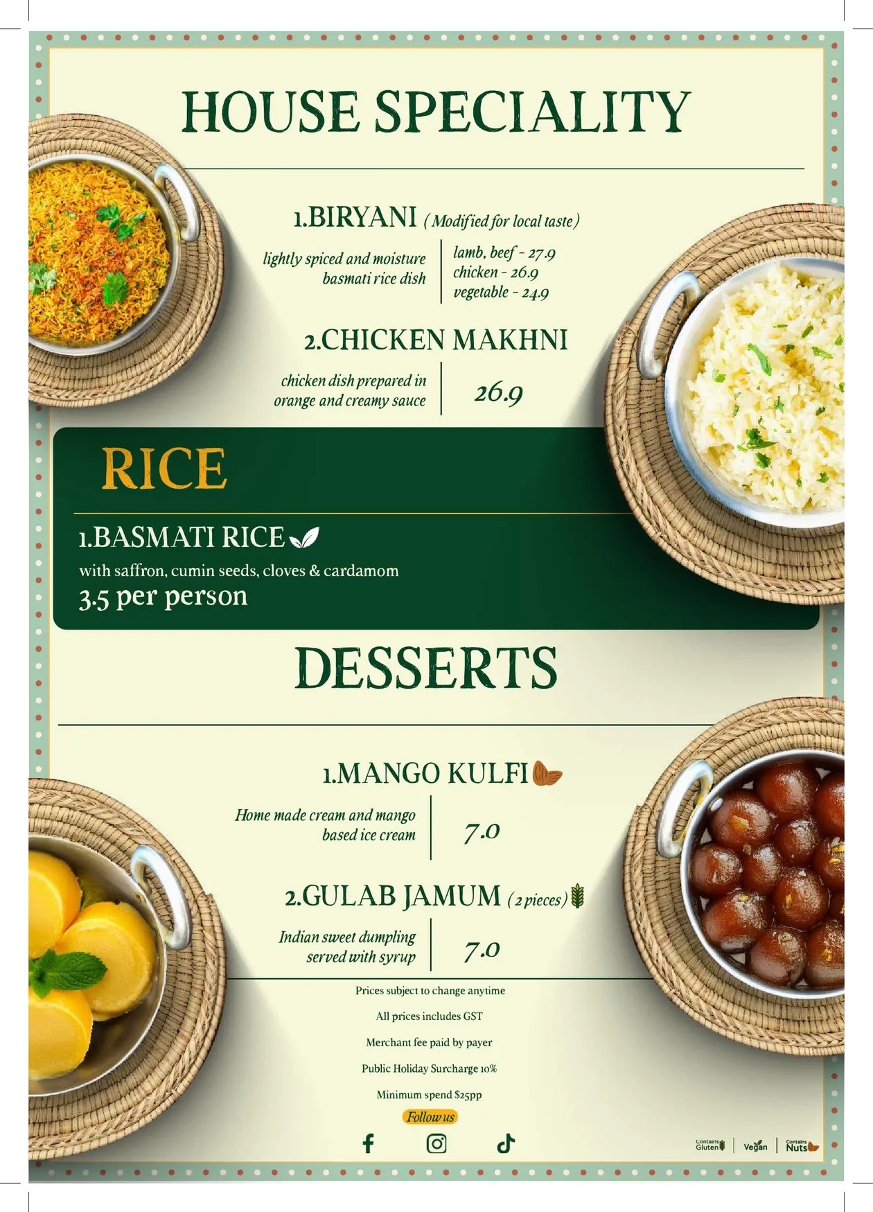 GurTaj Indian menu, page 8