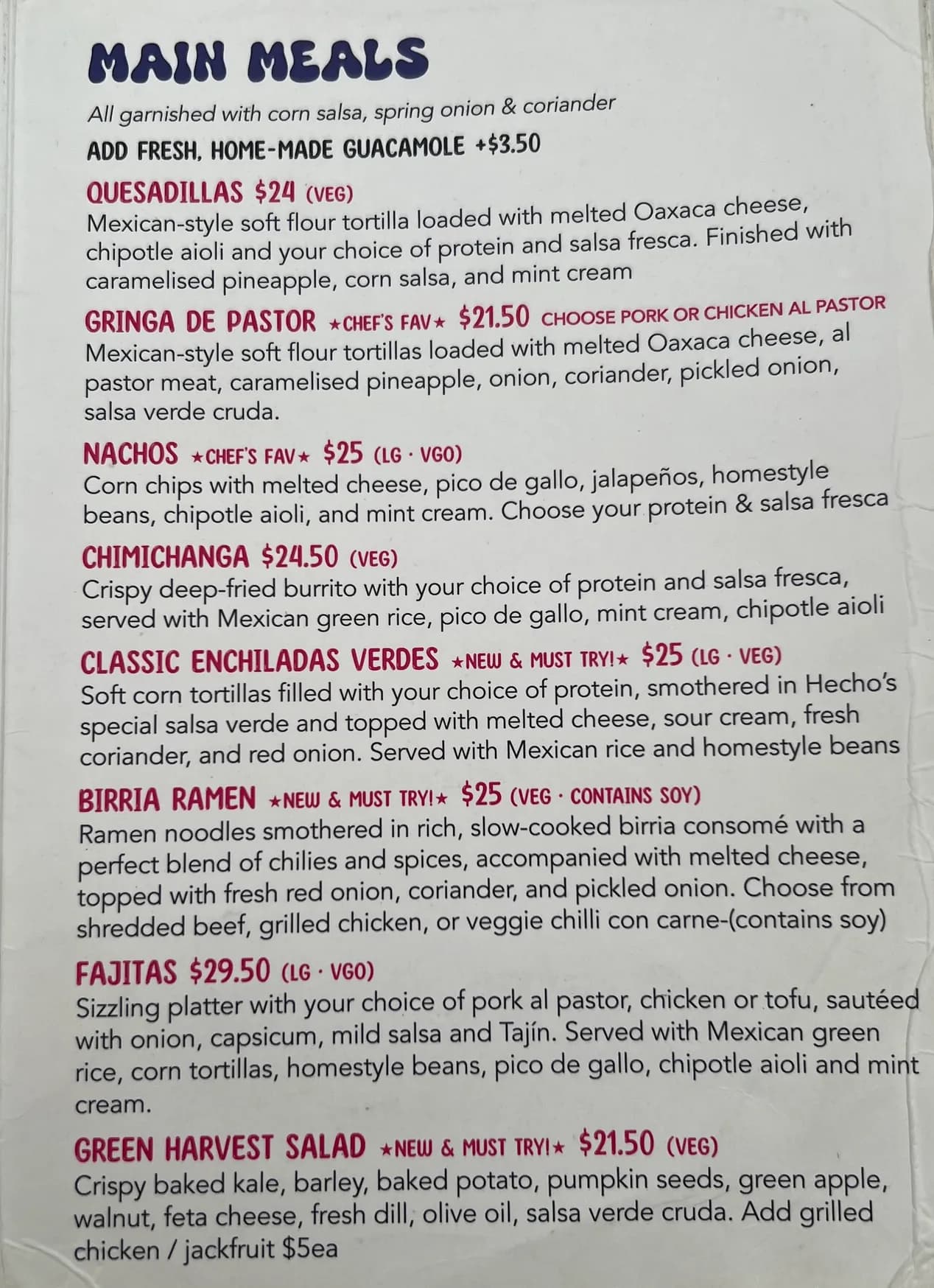 Hecho en Mexico menu, page 2