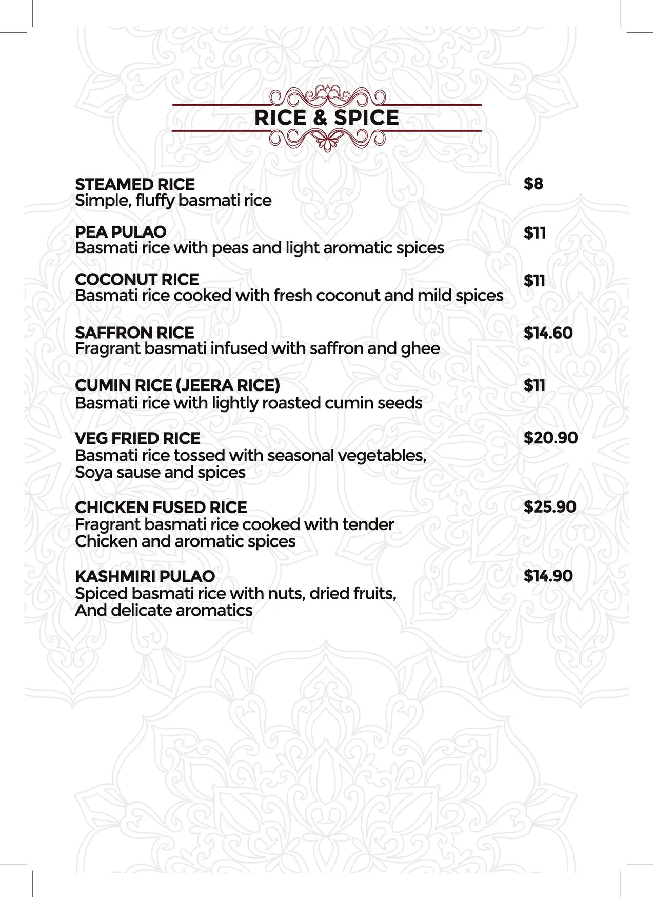 Amrapali Indian Cusine menu, page 12