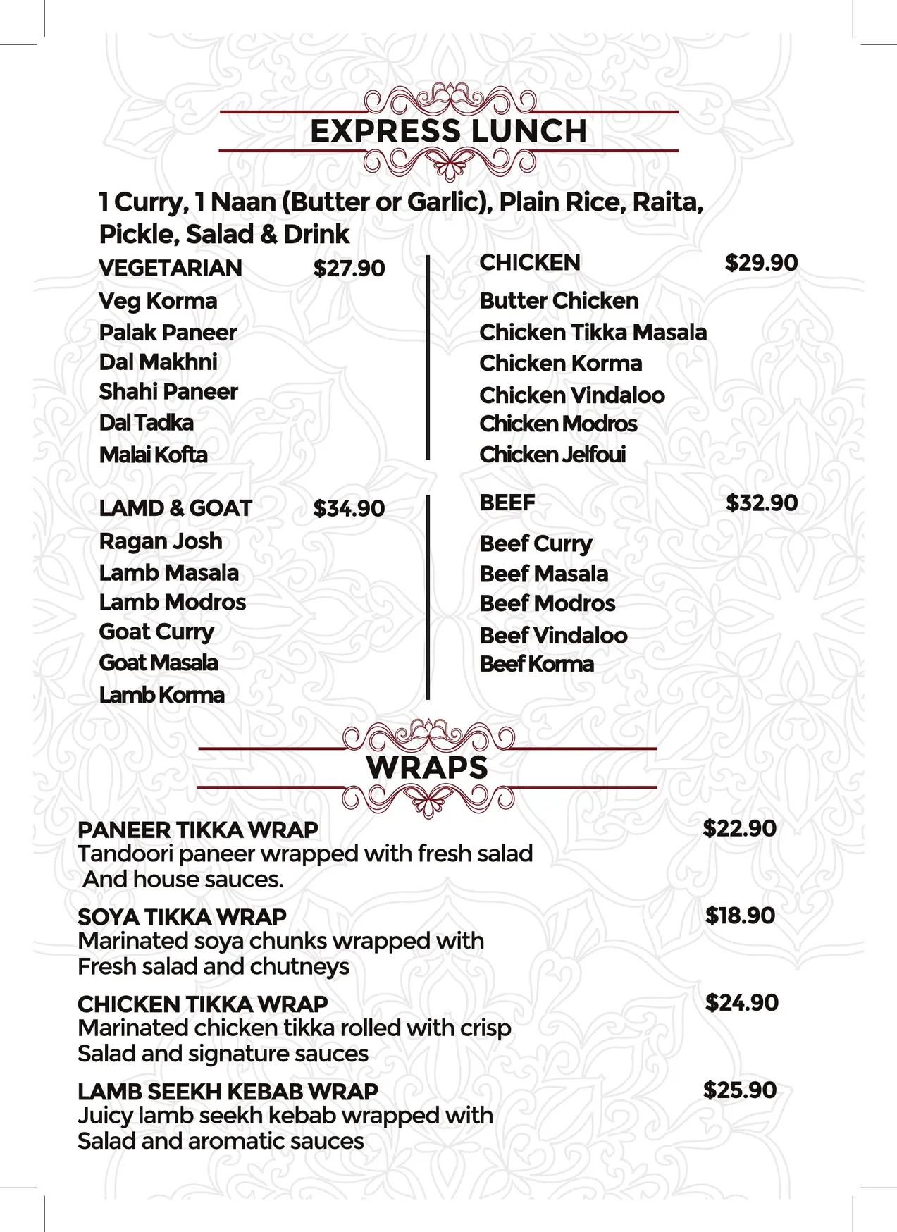 Amrapali Indian Cusine menu, page 2