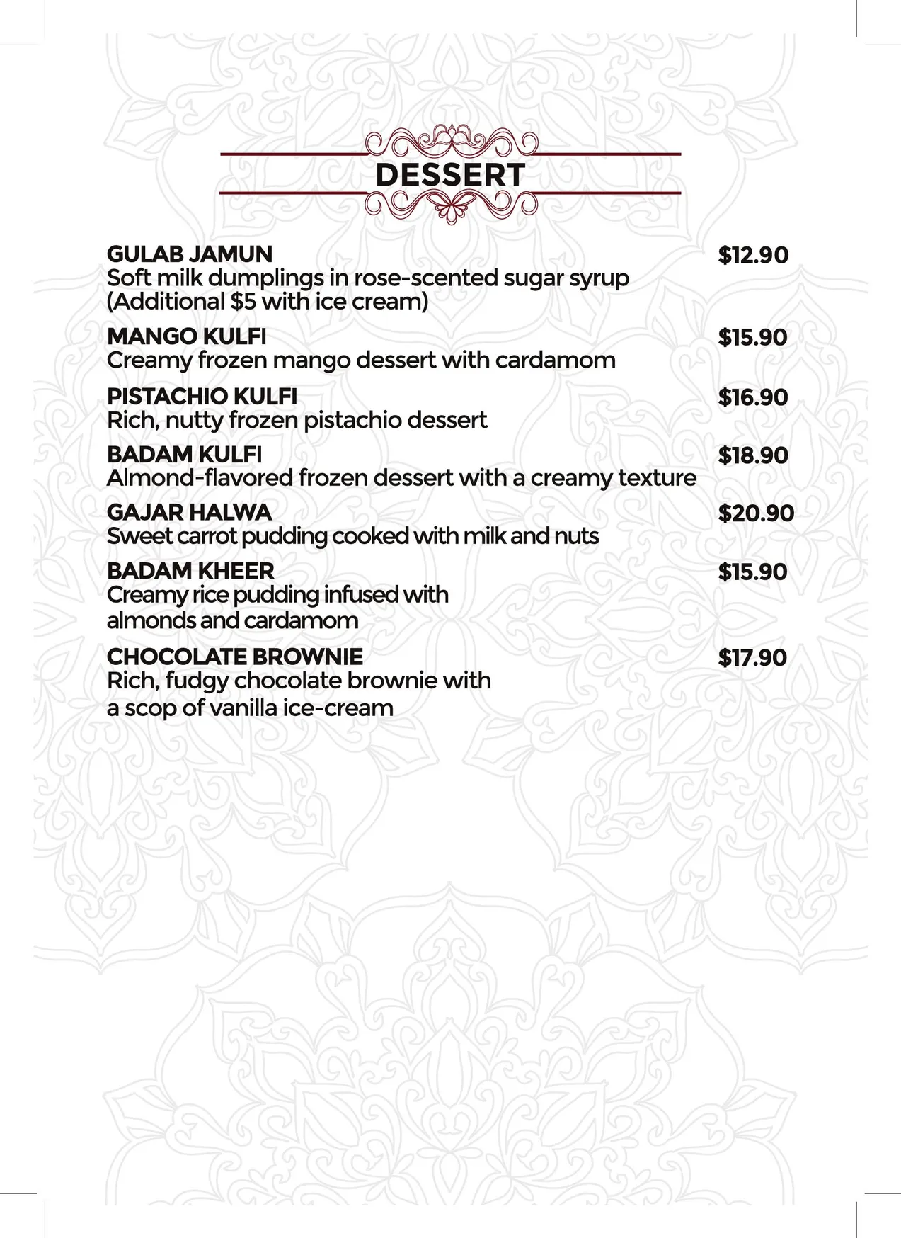 Amrapali Indian Cusine menu, page 14