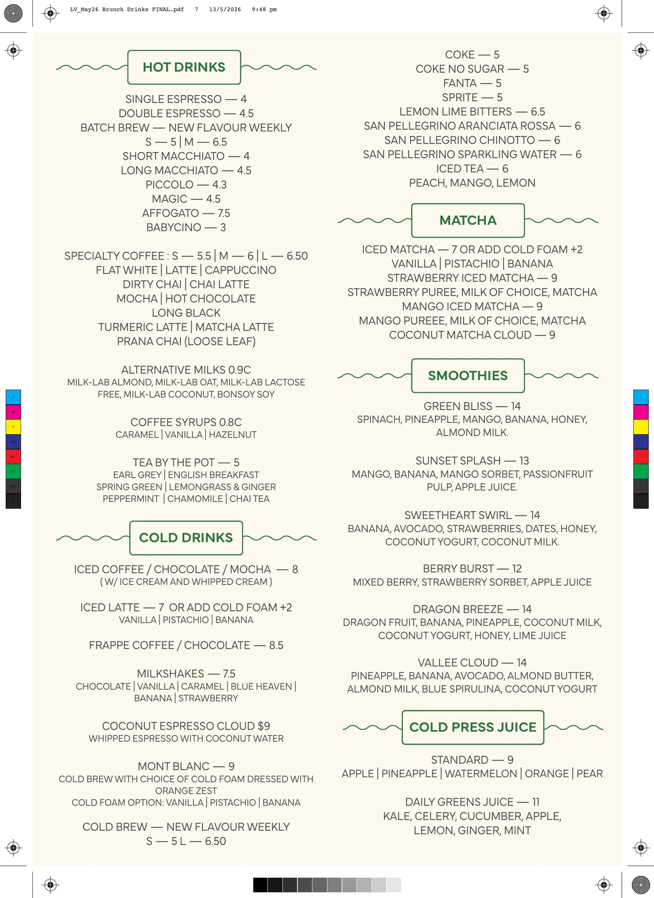 La Vallee Cafe and Restaurant menu, page 7
