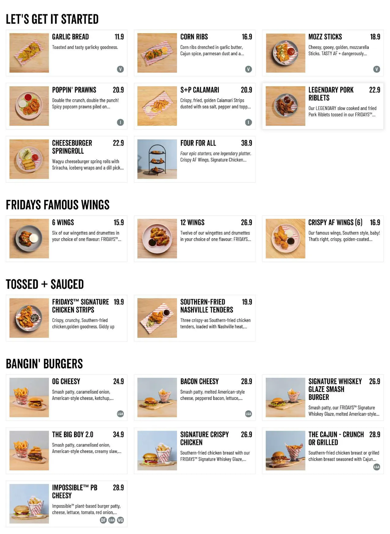 TGI Fridays Macquarie menu, page 1
