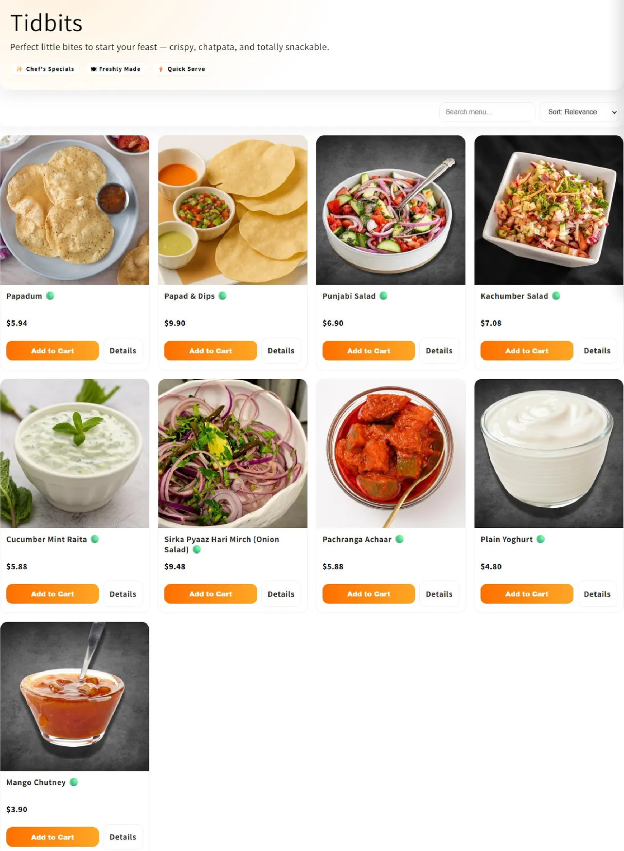 The Indian Host menu, page 1