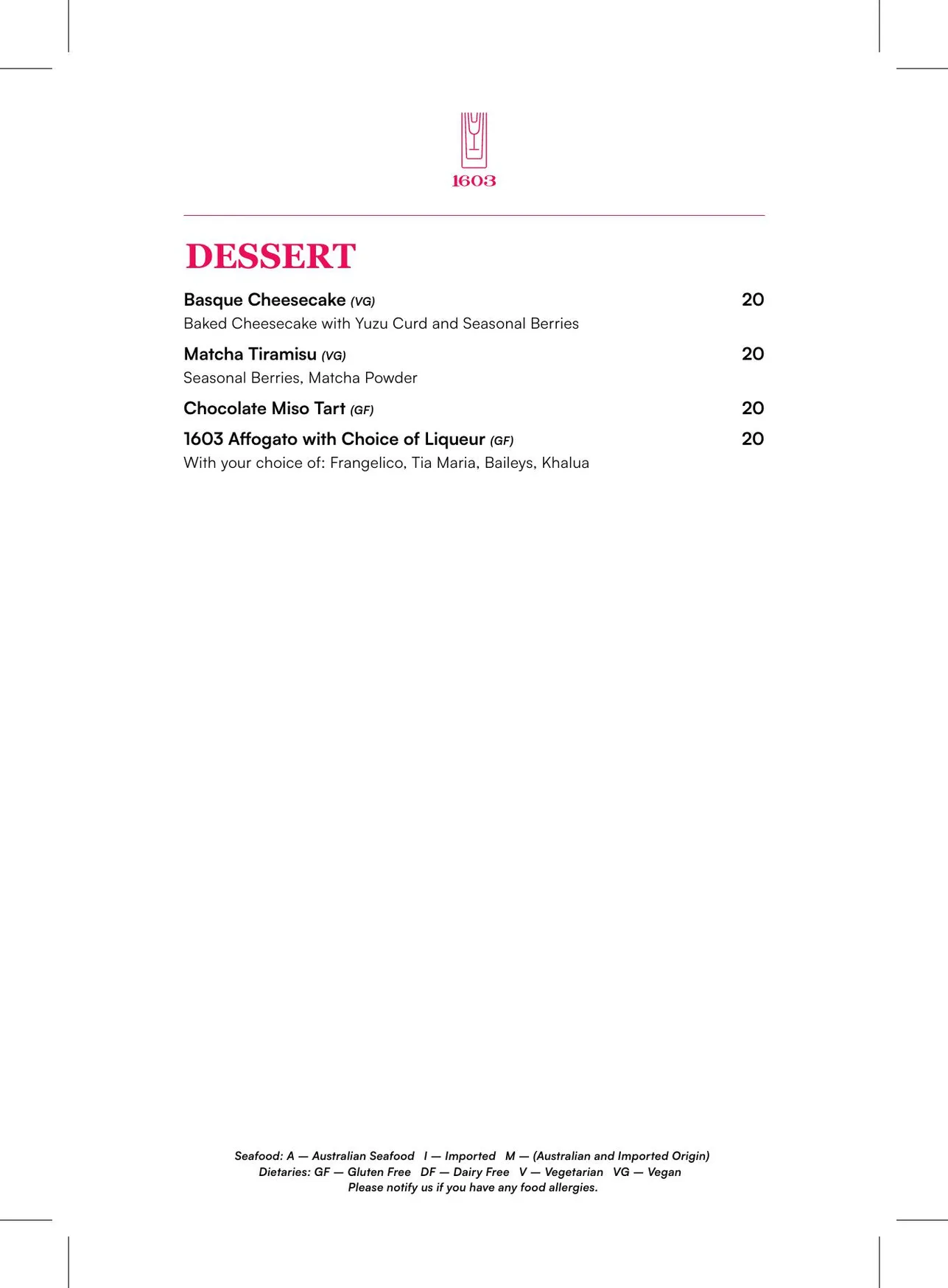 Bar 1603 menu, page 6