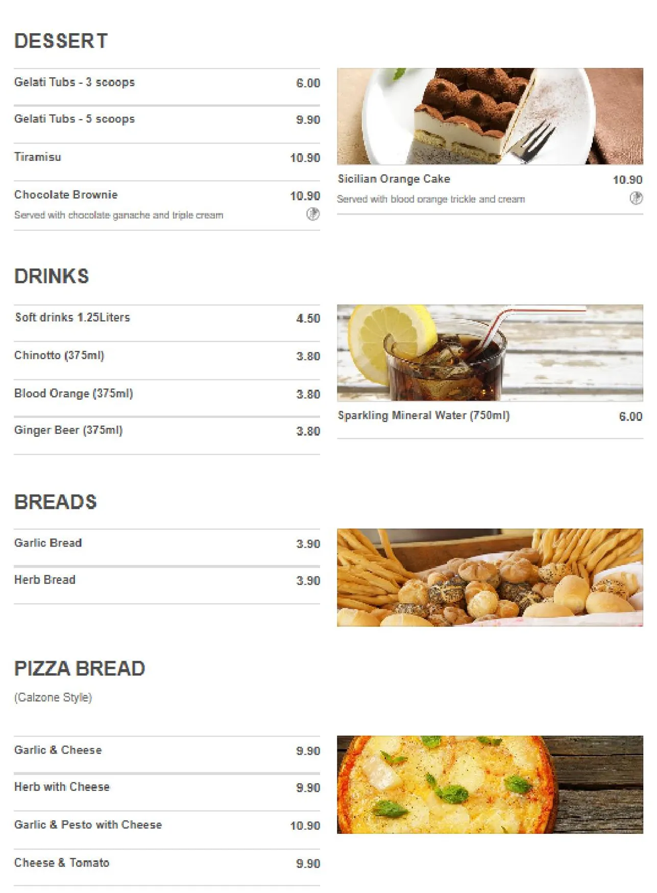 Amici Restaurant menu, page 2