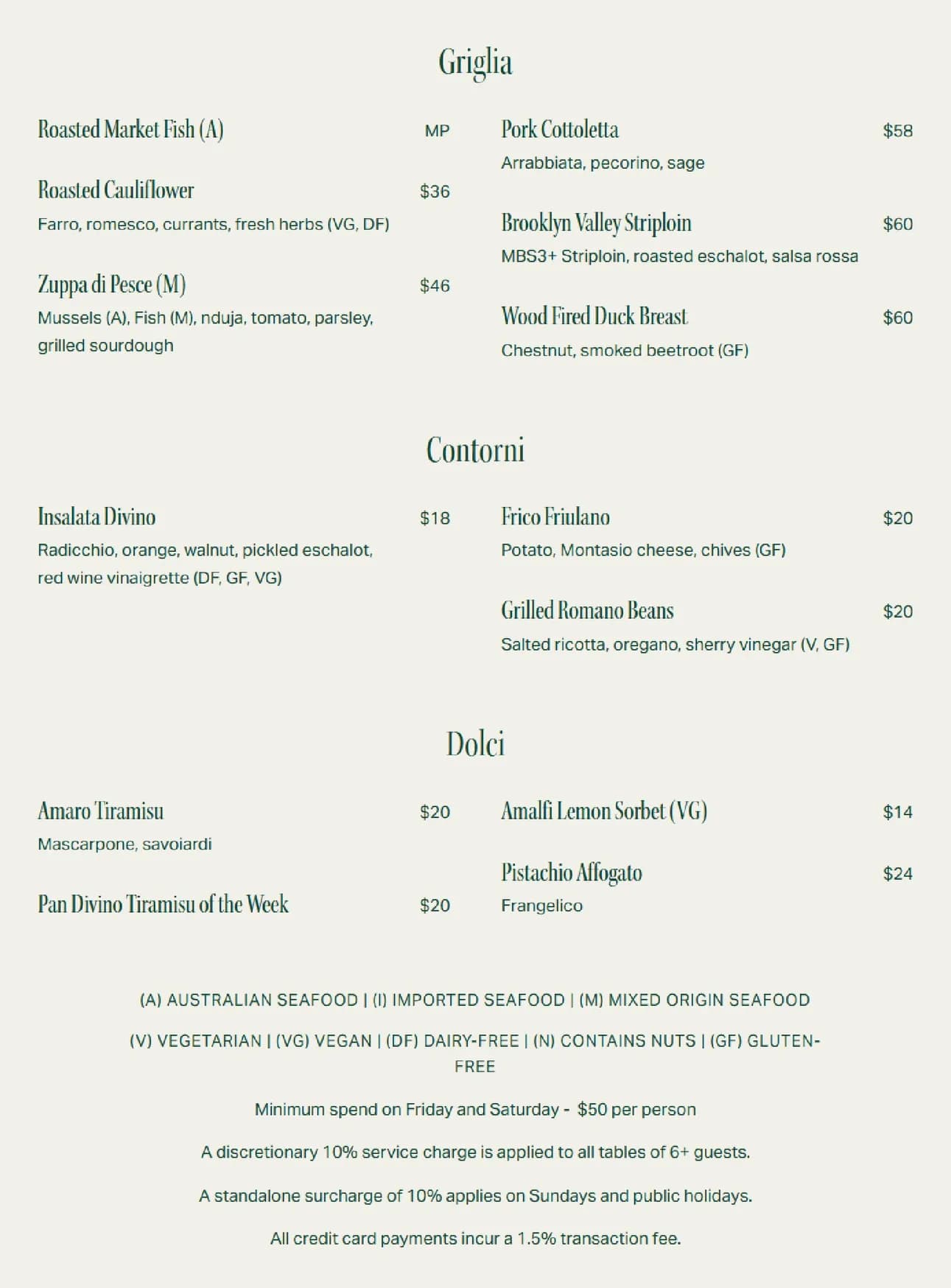 Pan Divino menu, page 1
