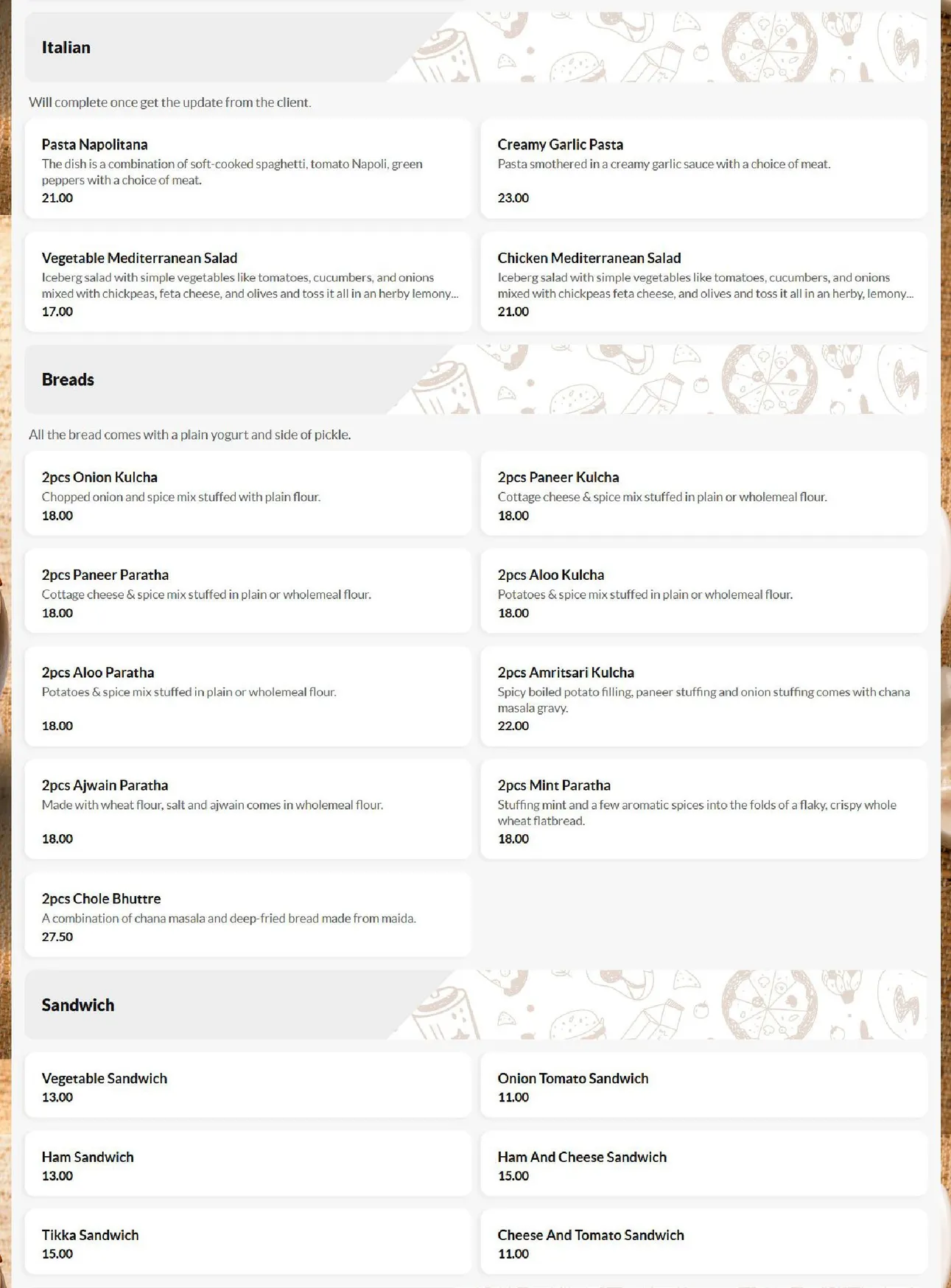 Spicy India menu, page 2