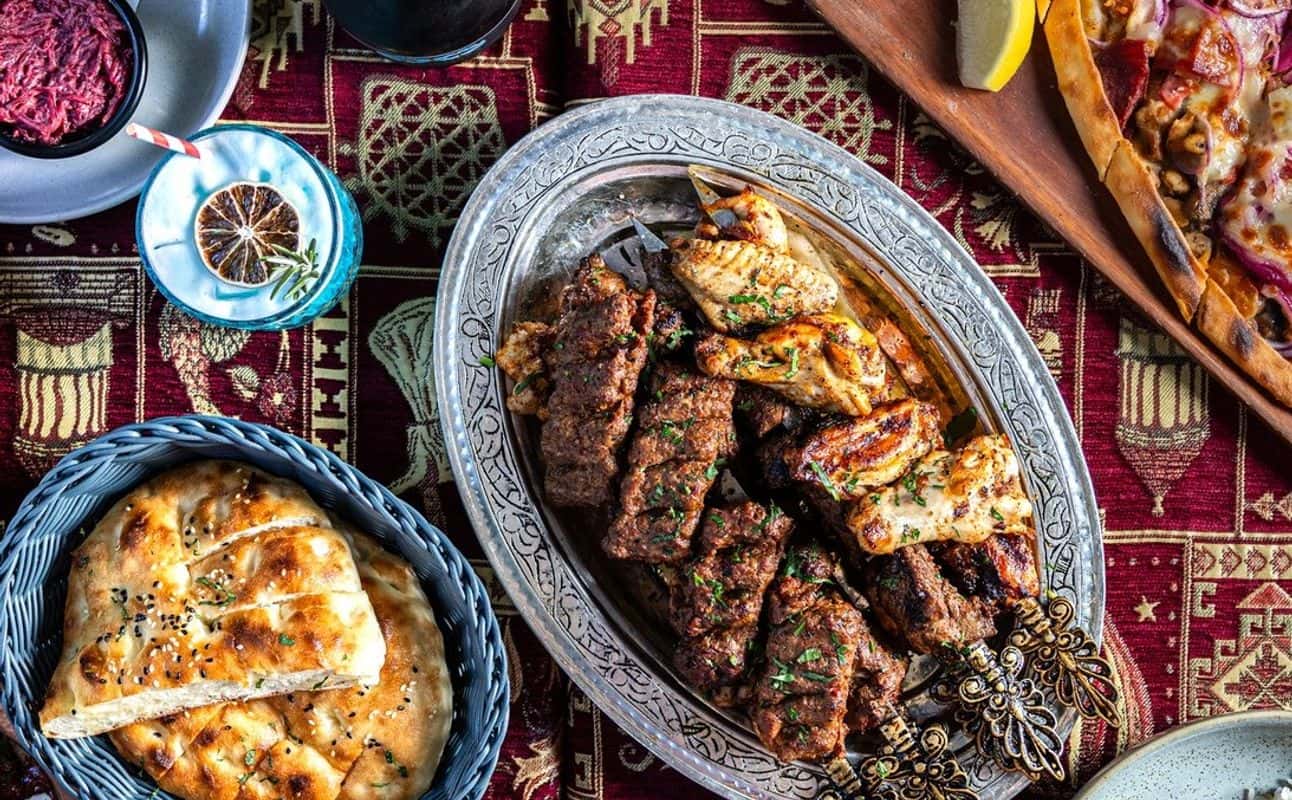 Enjoy Mediterranean, Turkish, Middle Eastern, Vegetarian options, Vegan options, Halal, Gluten Free options, Restaurant, Indoor & outdoor seating, Highchairs available, Wheelchair accessible, Table service, $$, Live music, Groups and Families cuisine at Ahmet's Turkish Restaurant in South Bank, Brisbane