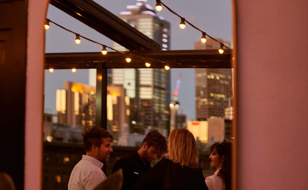 Enjoy Pub Food, Gluten Free options, Vegan options, Bars & pubs, Indoor & outdoor seating, Wheelchair accessible, $$, Groups, Views and Bar scene cuisine at The Stolen Gem Rooftop Bar in Melbourne CBD, Melbourne