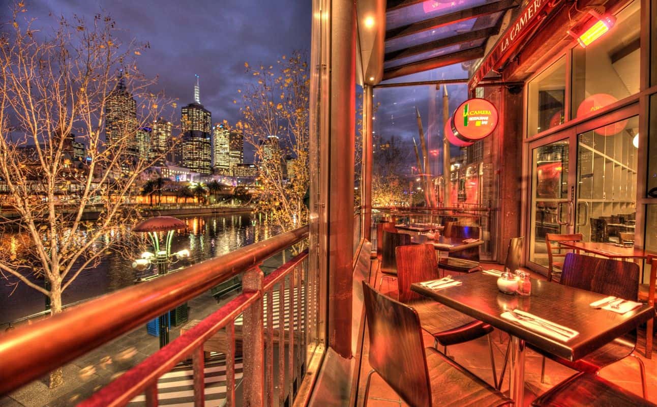 Enjoy Italian, Gluten Free options, Vegan options, Vegetarian options, Restaurant, Wheelchair accessible, Child friendly, Table service, Street parking, Indoor & outdoor seating, Highchairs available, Free wifi, $$$$, Groups, Live music, Families and Views cuisine at La Camera Southgate in Southbank, Melbourne