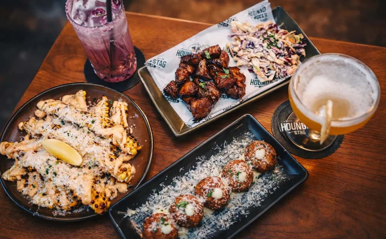 Enjoy Pub Food, Australian, Dairy free options, Gluten Free options, Vegetarian options, Bars & pubs, Street parking, Dog friendly, Indoor & outdoor seating, Wheelchair accessible, $$$, Bar scene, Craft beer, Views and Live music cuisine at Hound and Stag Brewing Co in Arundel, Gold Coast