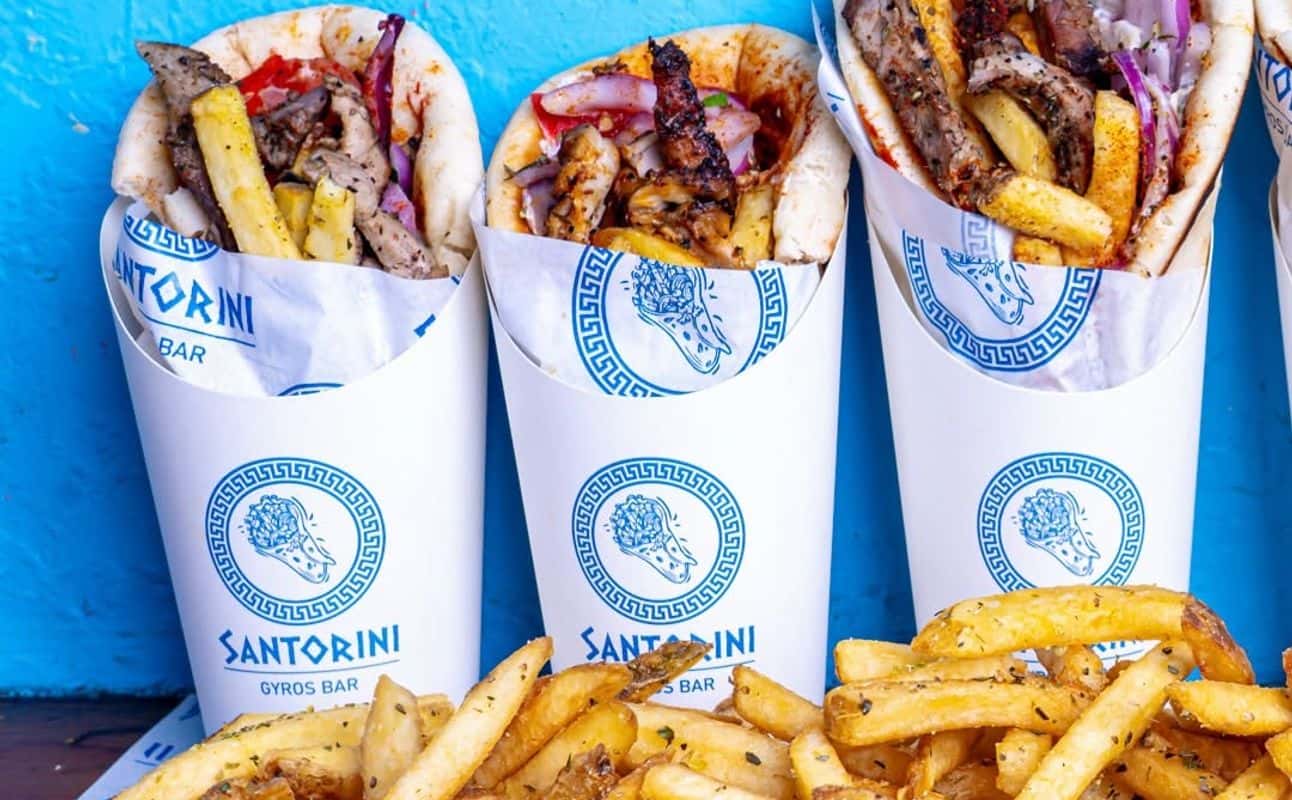 Enjoy Greek, Vegan options, Food truck, Indoor & outdoor seating, $$$, Groups and Families cuisine at Santorini Gyros Bar in Darlinghurst, Sydney