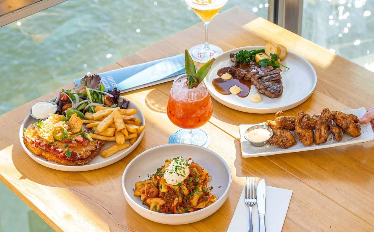 Enjoy Seafood, Australian, Vegan options, Restaurant, Cocktail bar, Late night, Indoor & outdoor seating, Waterfront, $$$, Live music and Groups cuisine at Surfers Pavilion in Surfers Paradise, Gold Coast