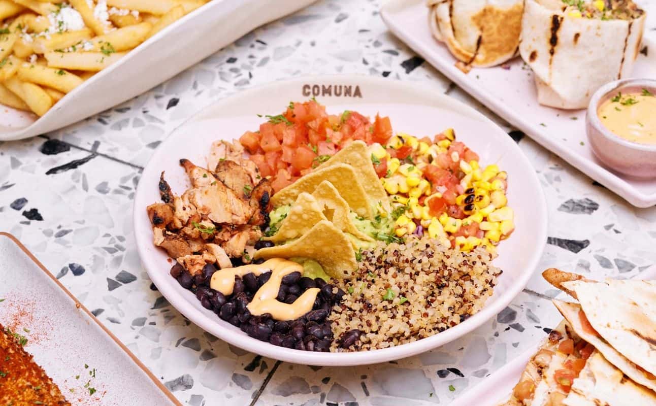 Enjoy Mexican, Street food, South American, Vegan options, Vegetarian options, Gluten Free options, Bars & pubs, Indoor & outdoor seating, Street parking, Table service, Free wifi, $$, Groups and Families cuisine at Comuna Cantina Everton Park in Everton Park, Brisbane