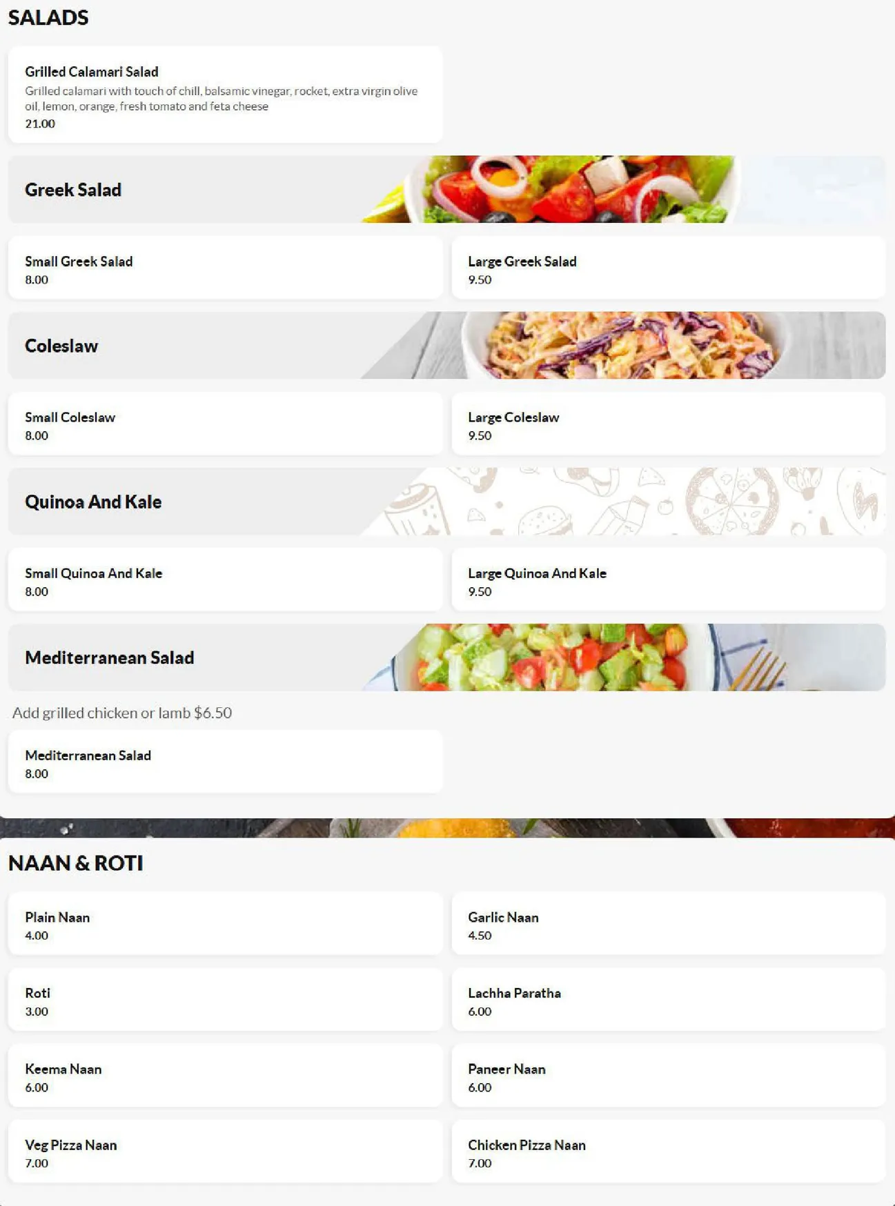 The Newtown Corner menu, page 8