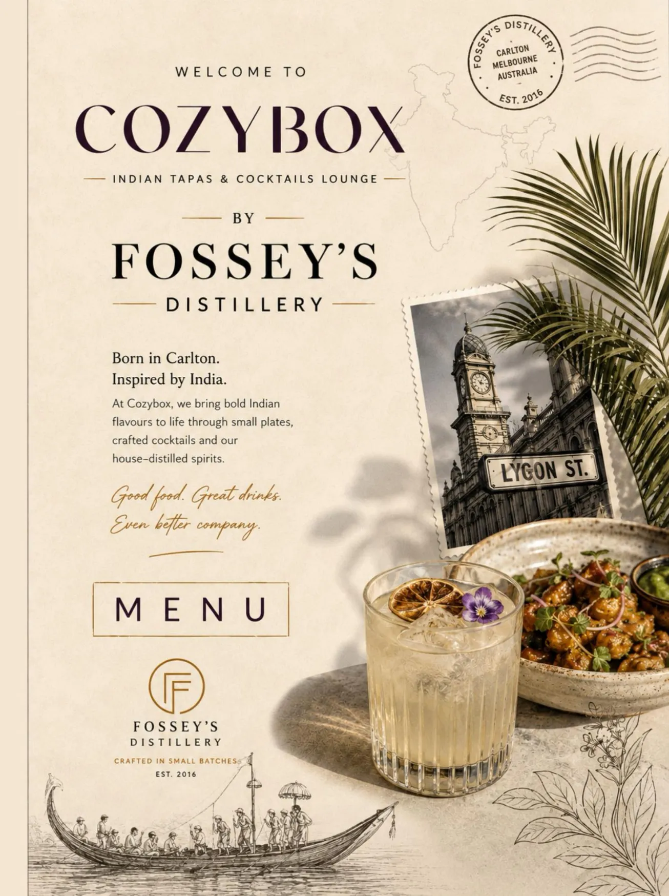 Cozy Box By Fossey's Distillery menu, page 1