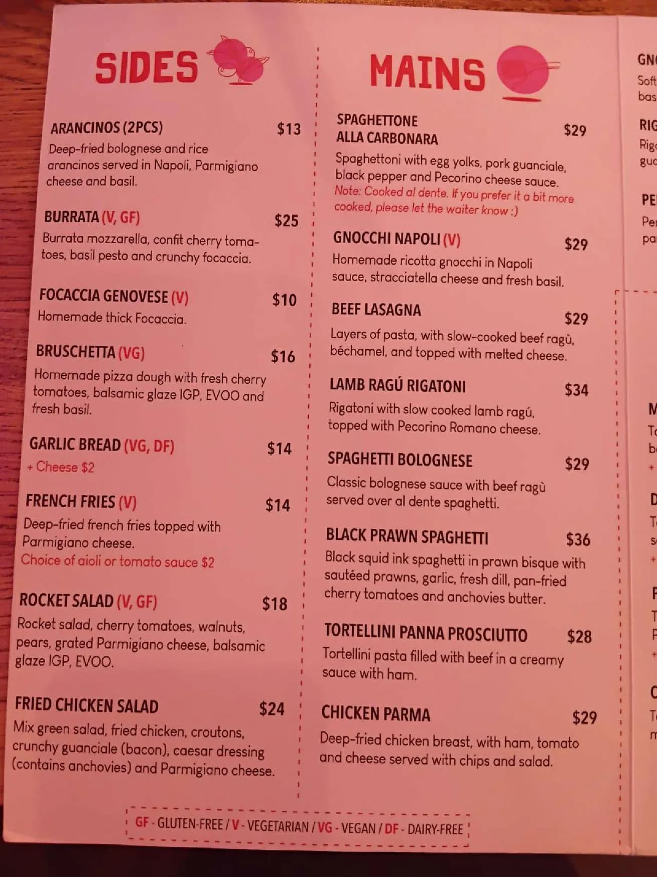 Il Tempo menu, page 2