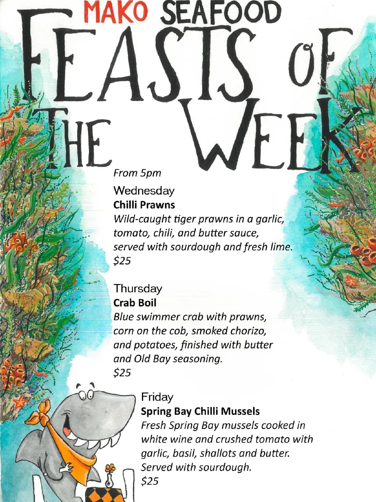 Mako Seafood menu, page 1