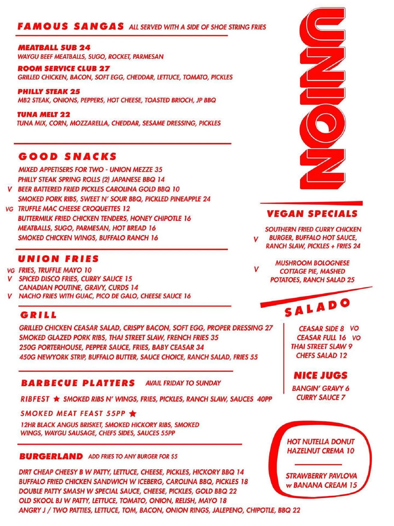 The Union Deli & Diner menu, page 1