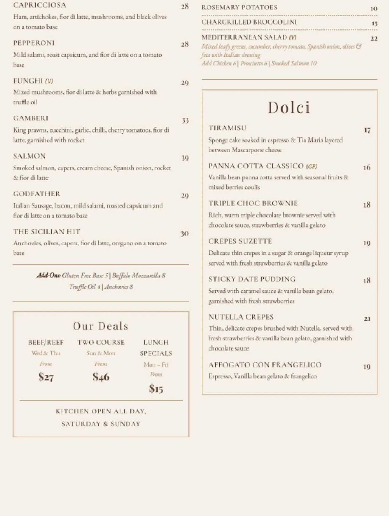 La Dolce Vita Ristorante menu, page 1
