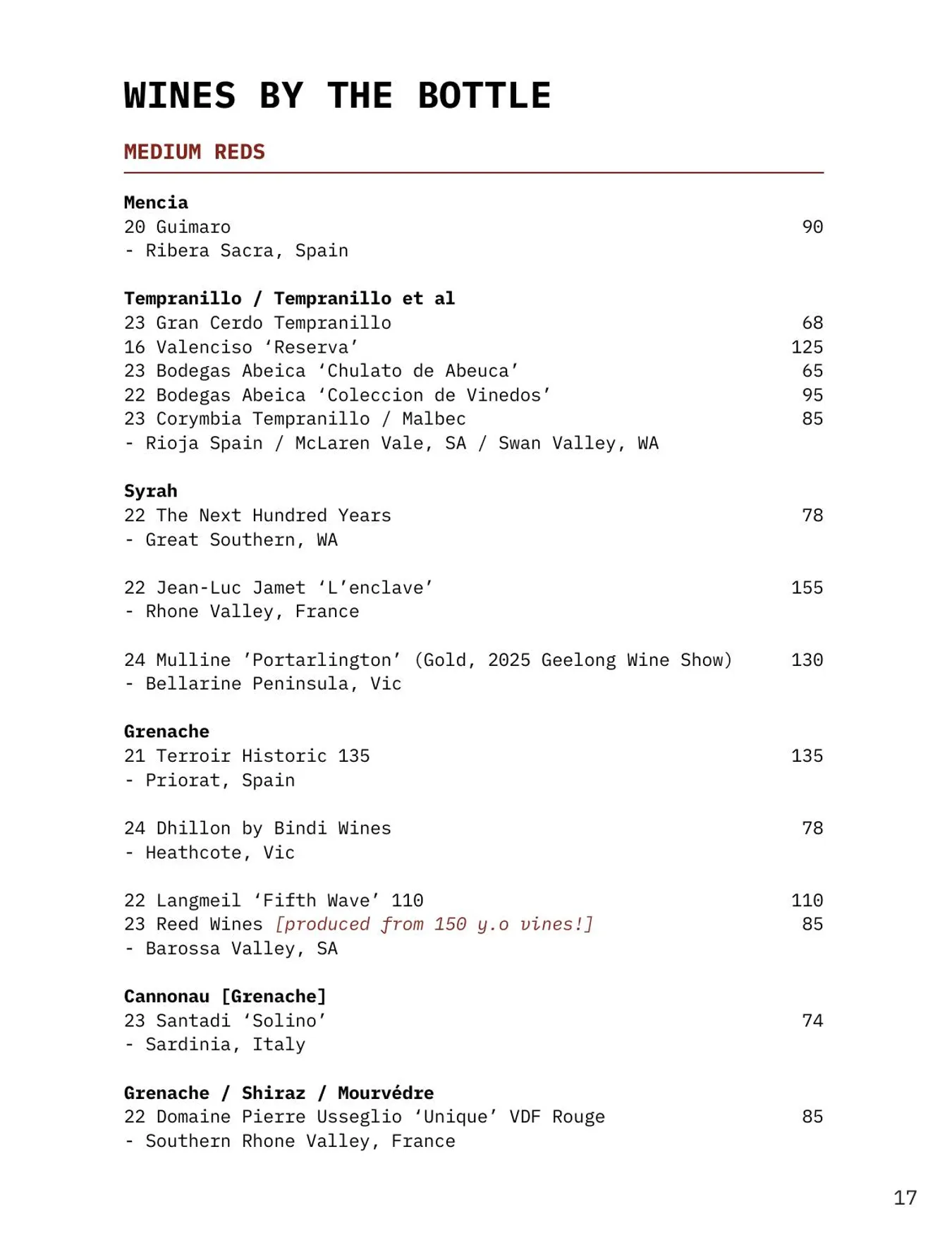 1915 menu, page 21