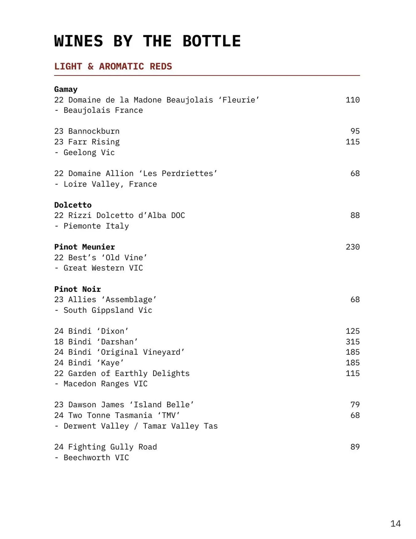 1915 menu, page 18