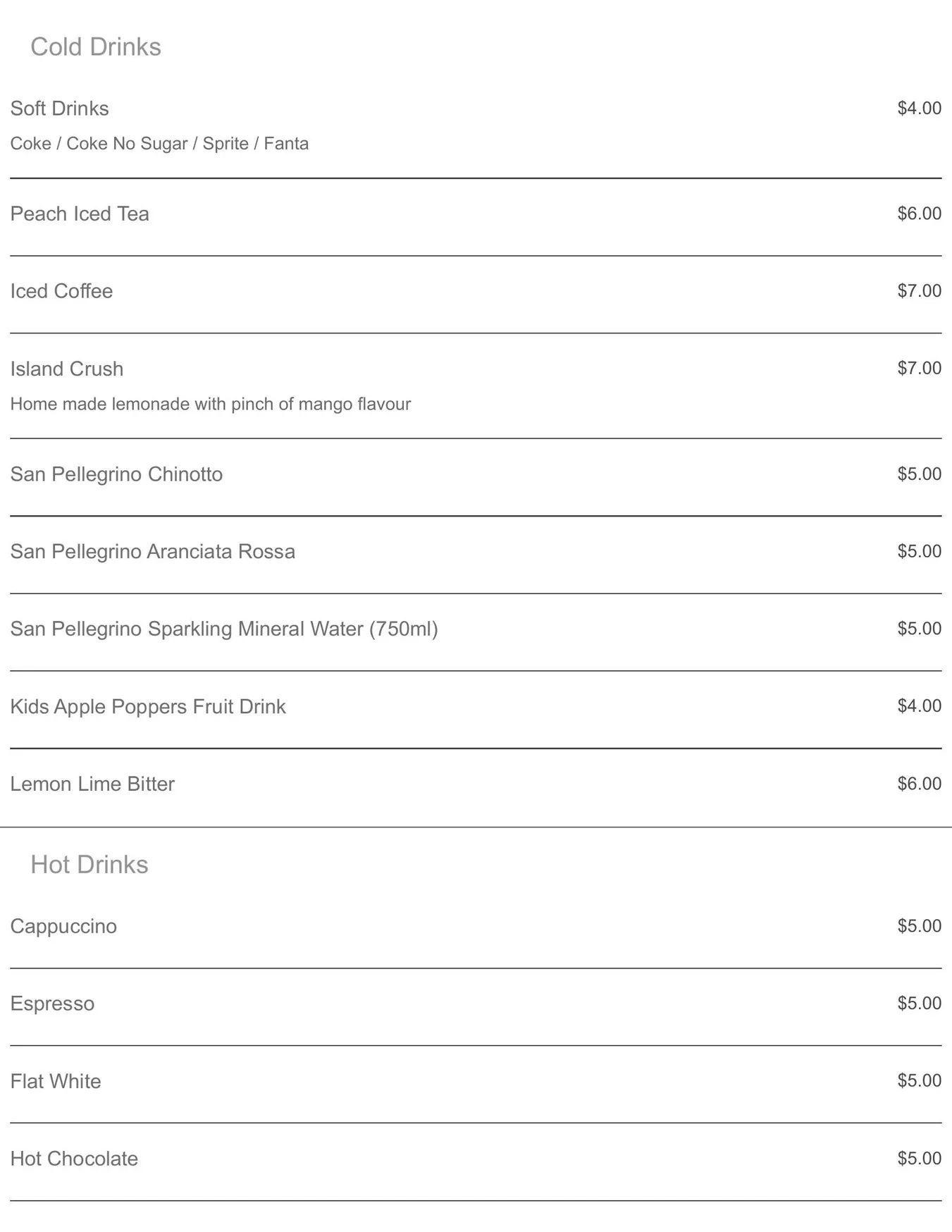 Veloce Pizza Bar menu, page 7
