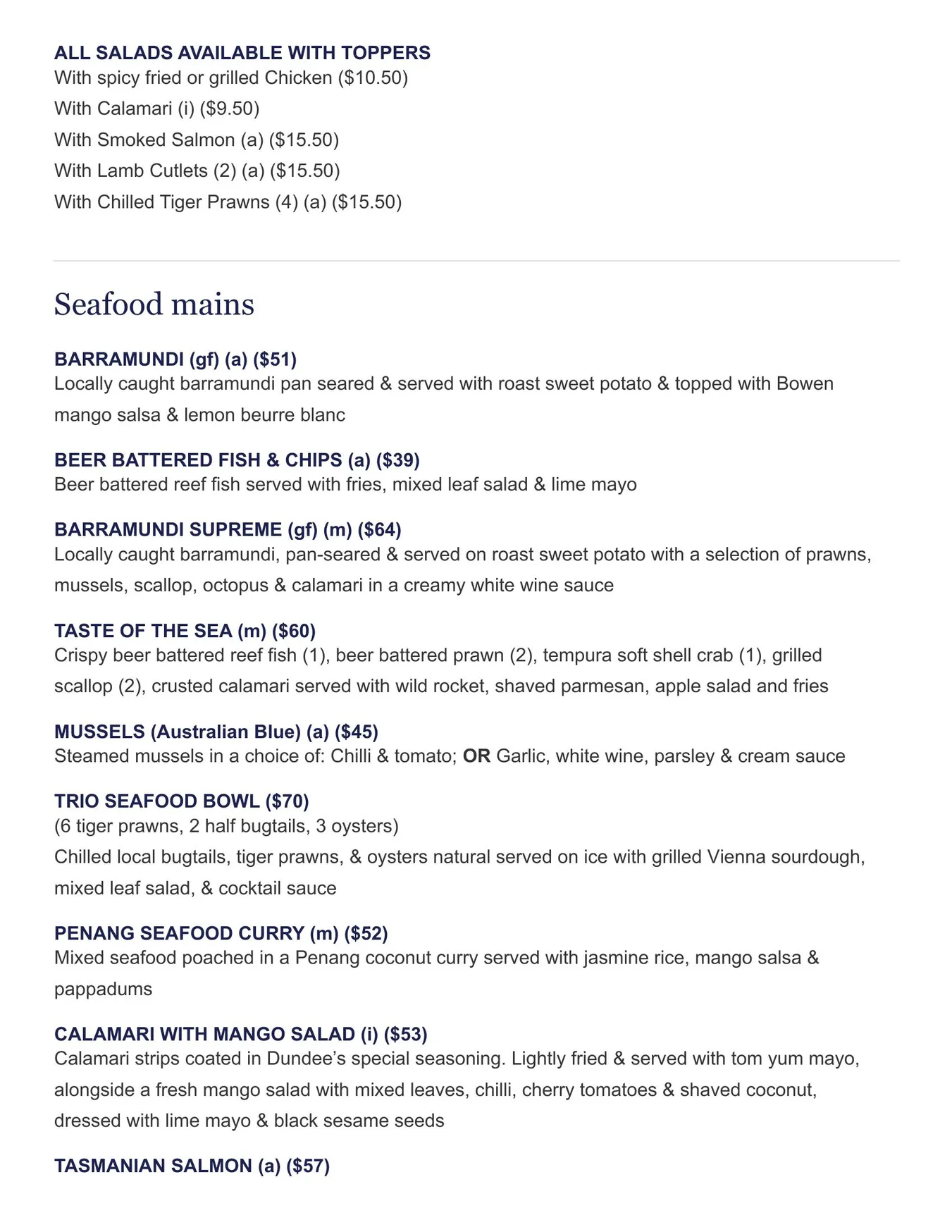 Dundee's on the Waterfront menu, page 4