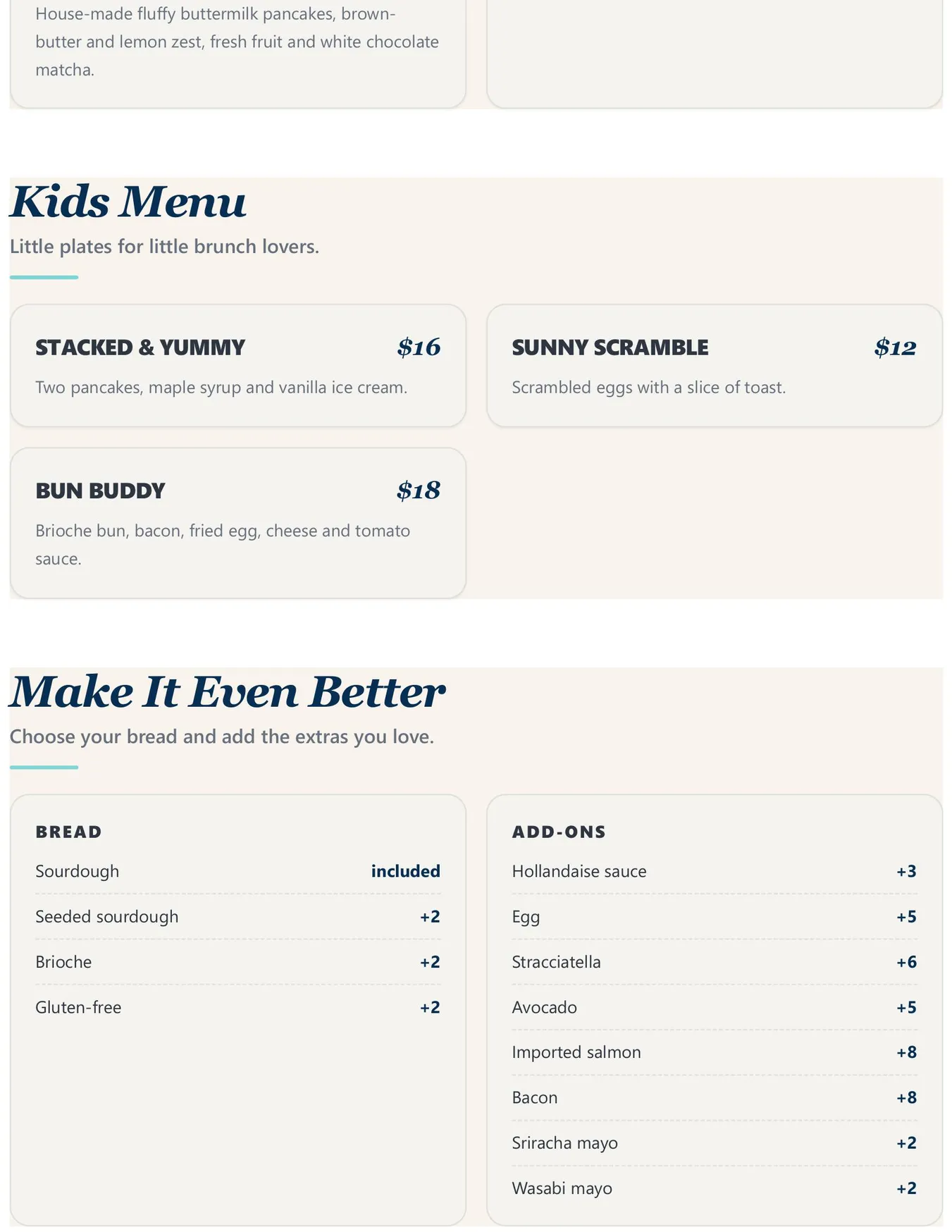 Third Wheel Café menu, page 3