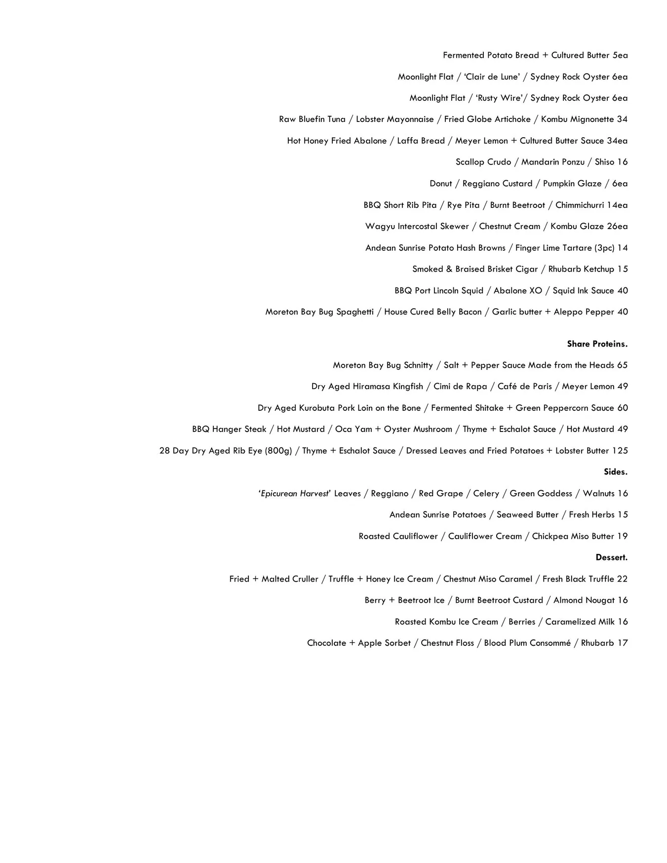 Babyface Kitchen menu, page 1