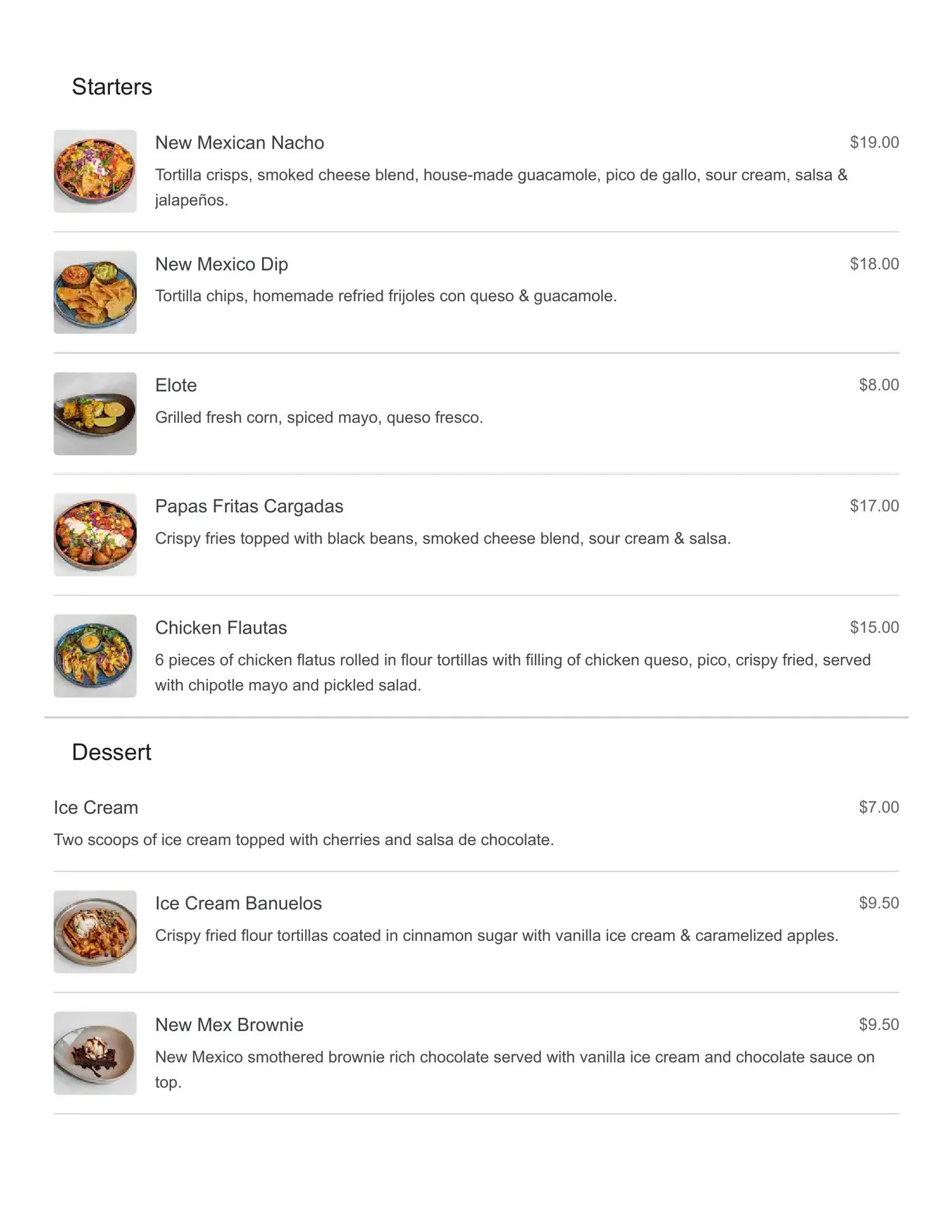 Mexicana @ Rose menu, page 1