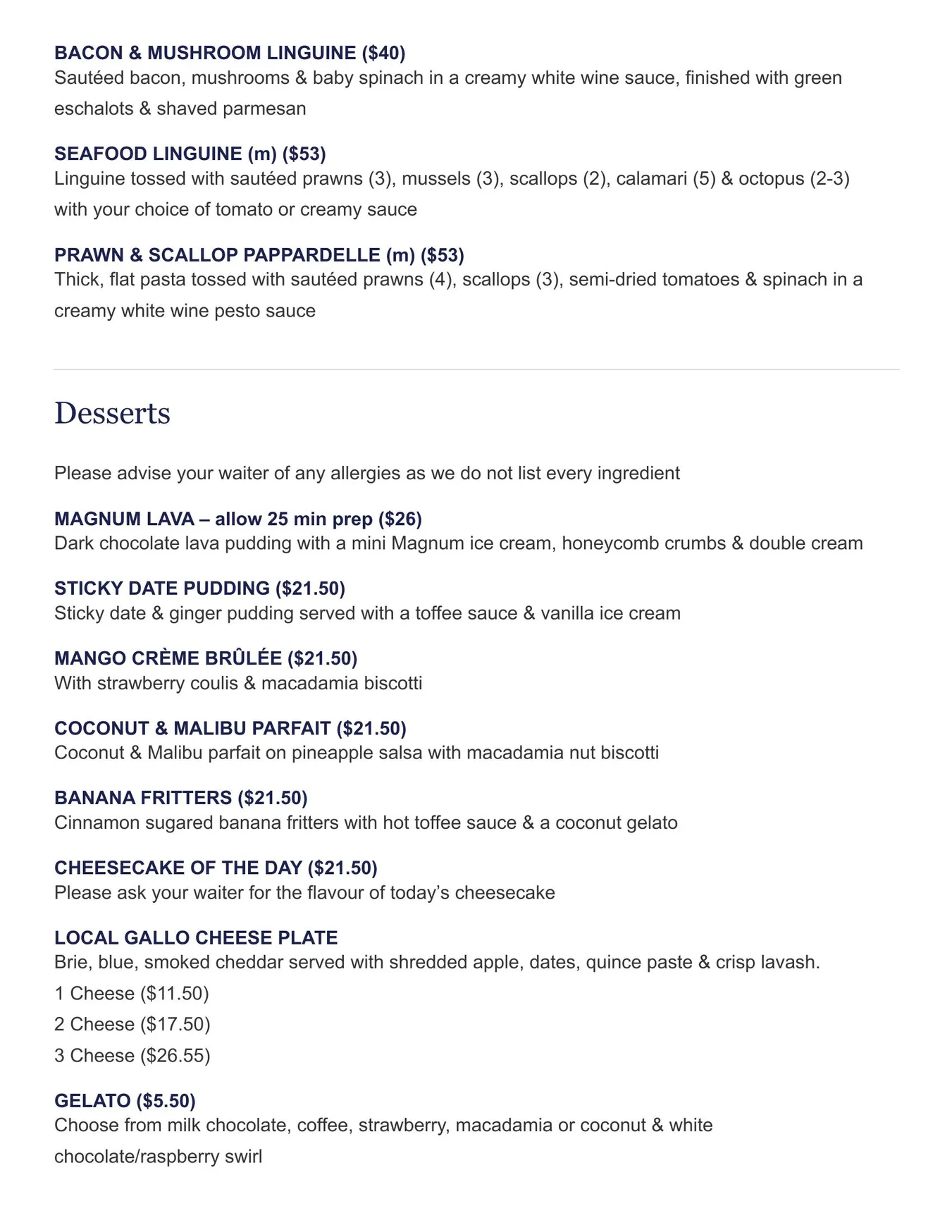 Dundee's on the Waterfront menu, page 9