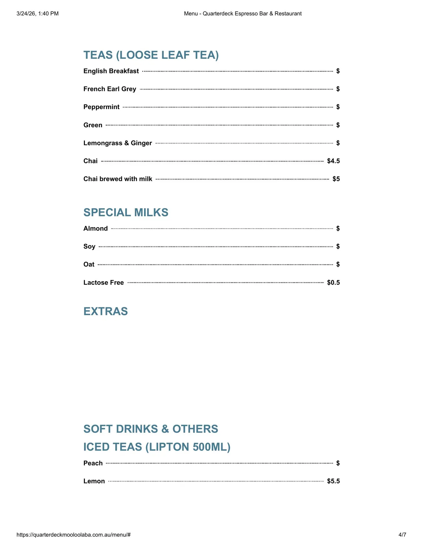 Quarterdeck menu, page 9