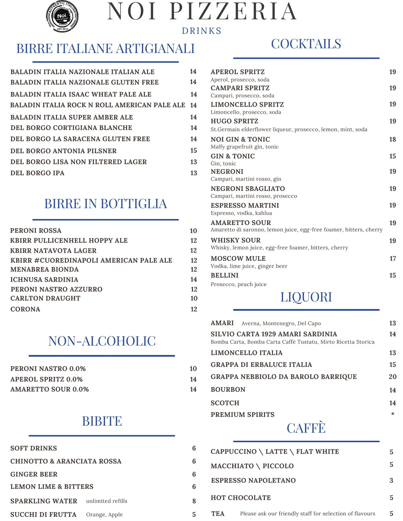 Noi Pizzeria menu, page 5
